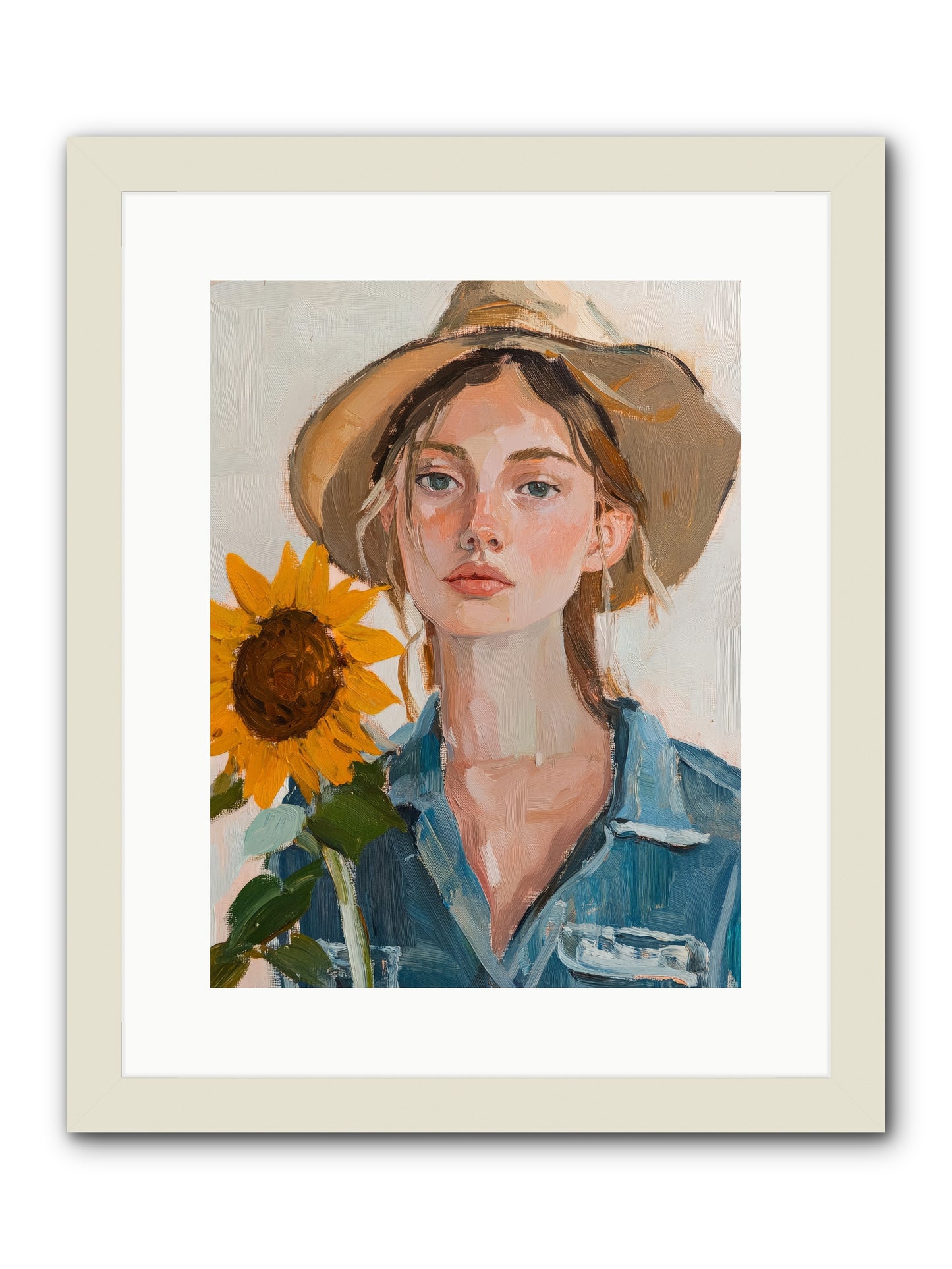 Lady Sunflower -- Framed Print - White 12x16
