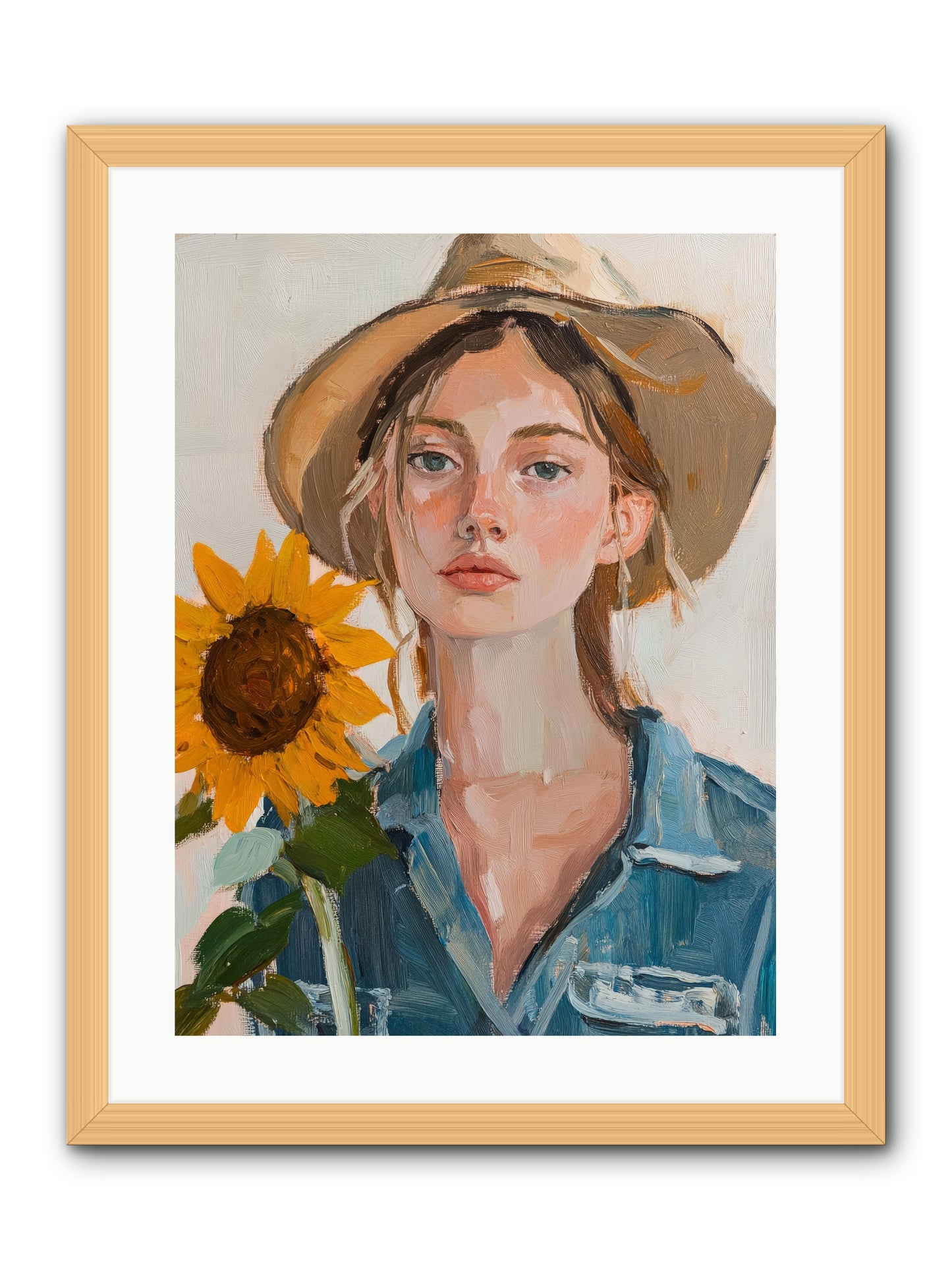 Lady Sunflower -- Framed Print - Natural 18x24