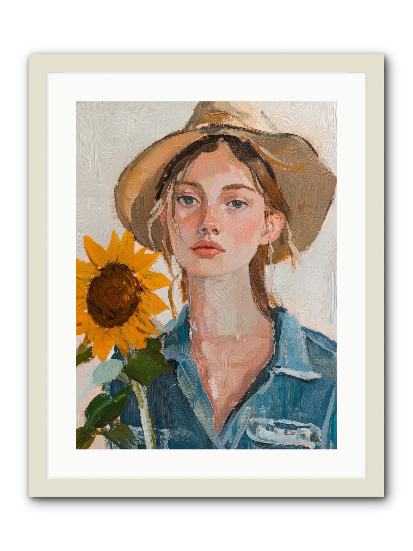 Lady Sunflower -- Framed Print - White 18x24