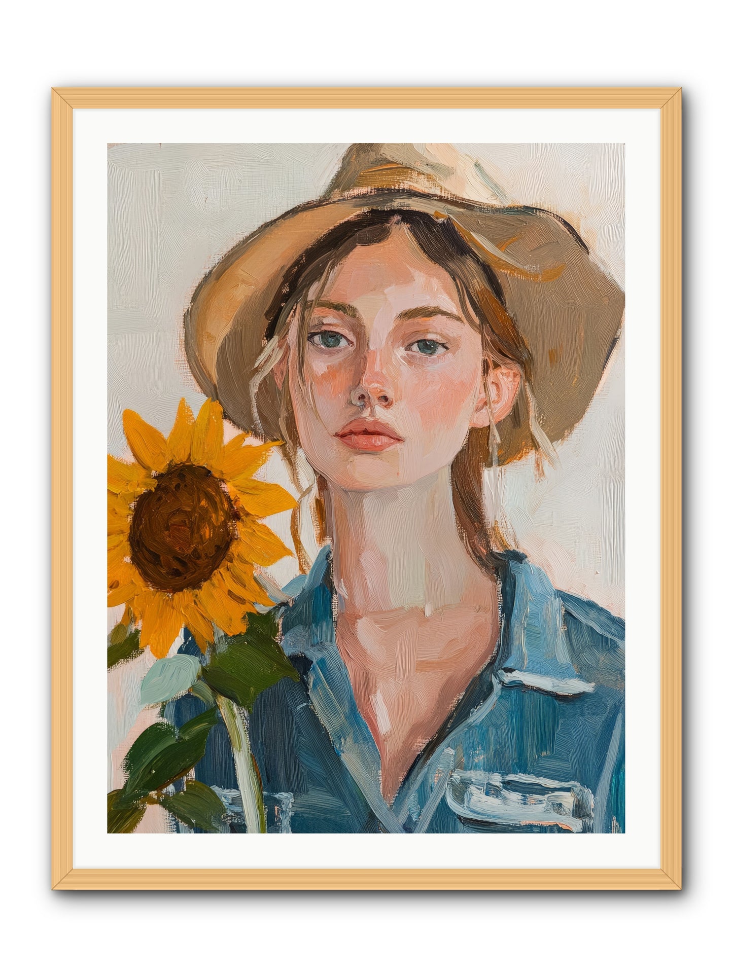 Lady Sunflower -- Framed Print - Natural 30x40
