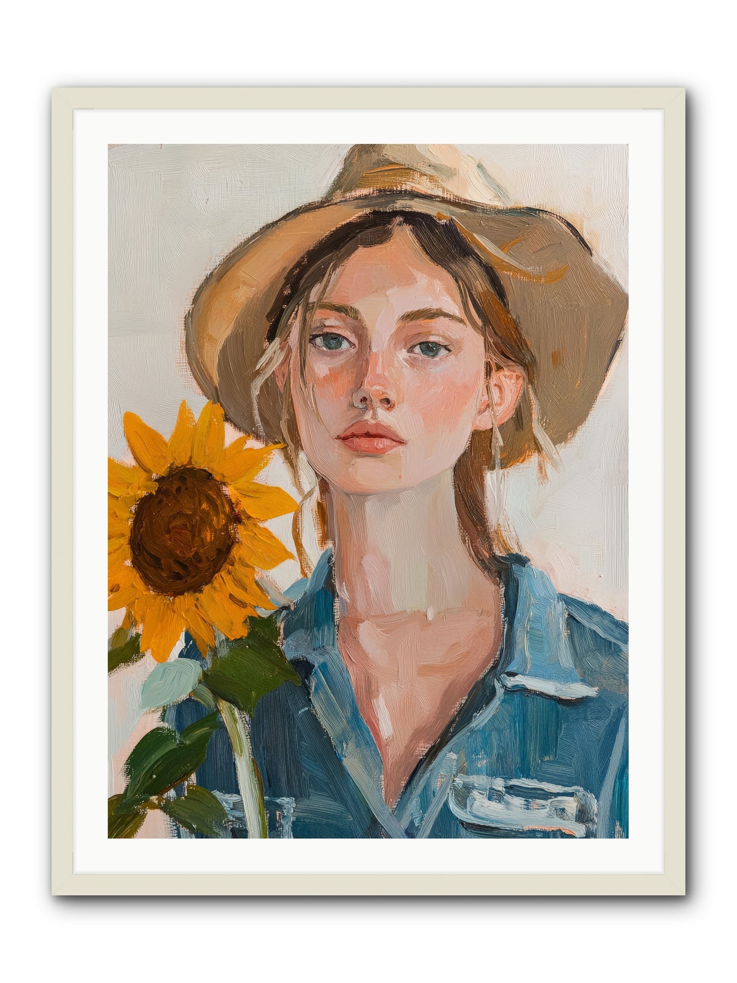 Lady Sunflower -- Framed Print - White 30x40