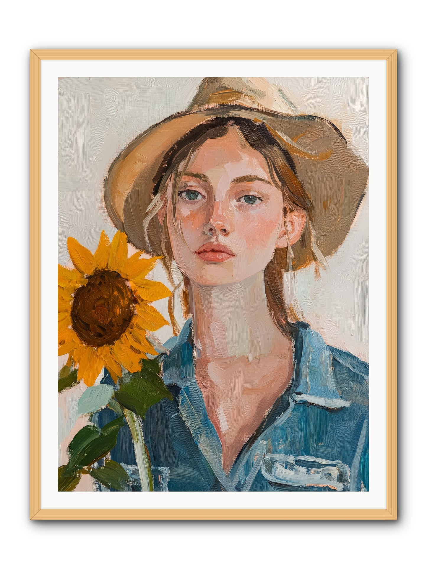 Lady Sunflower -- Framed Print - Natural 36x48