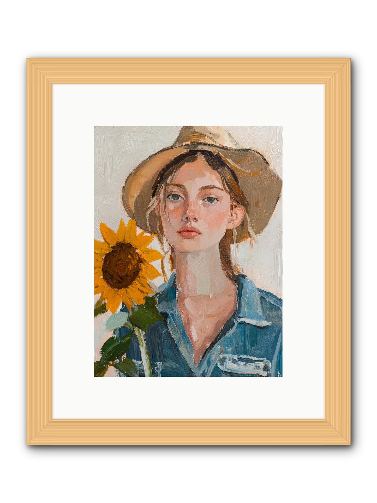 Lady Sunflower -- Framed Print - Natural 9x12