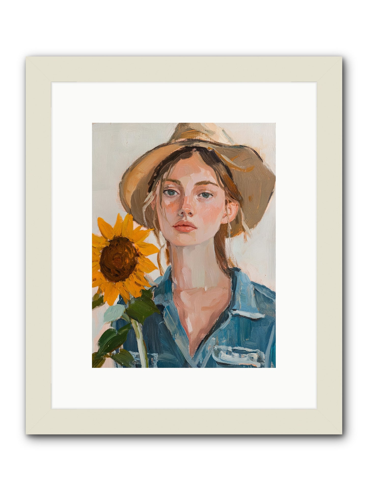 Lady Sunflower -- Framed Print - White 9x12