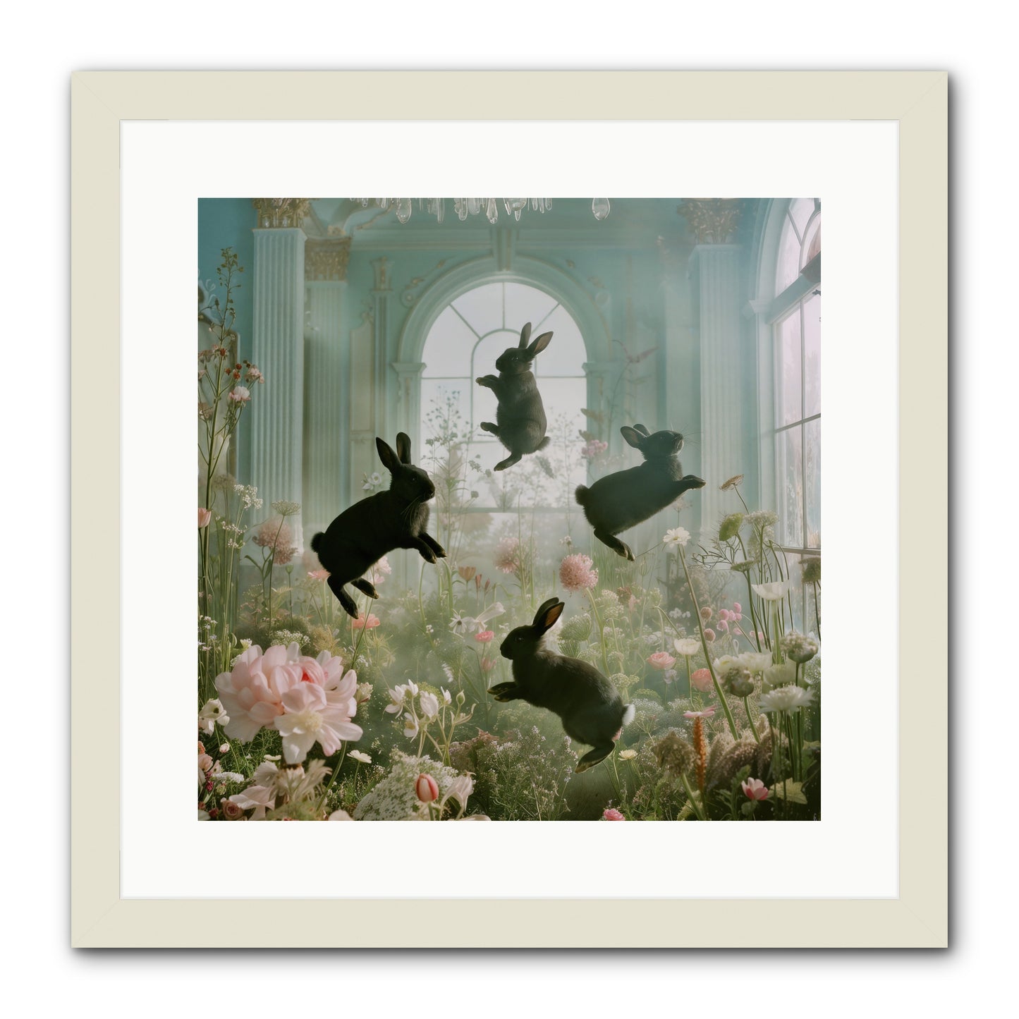 Lapin Noir Fantasia -- Framed Print - White 16x16