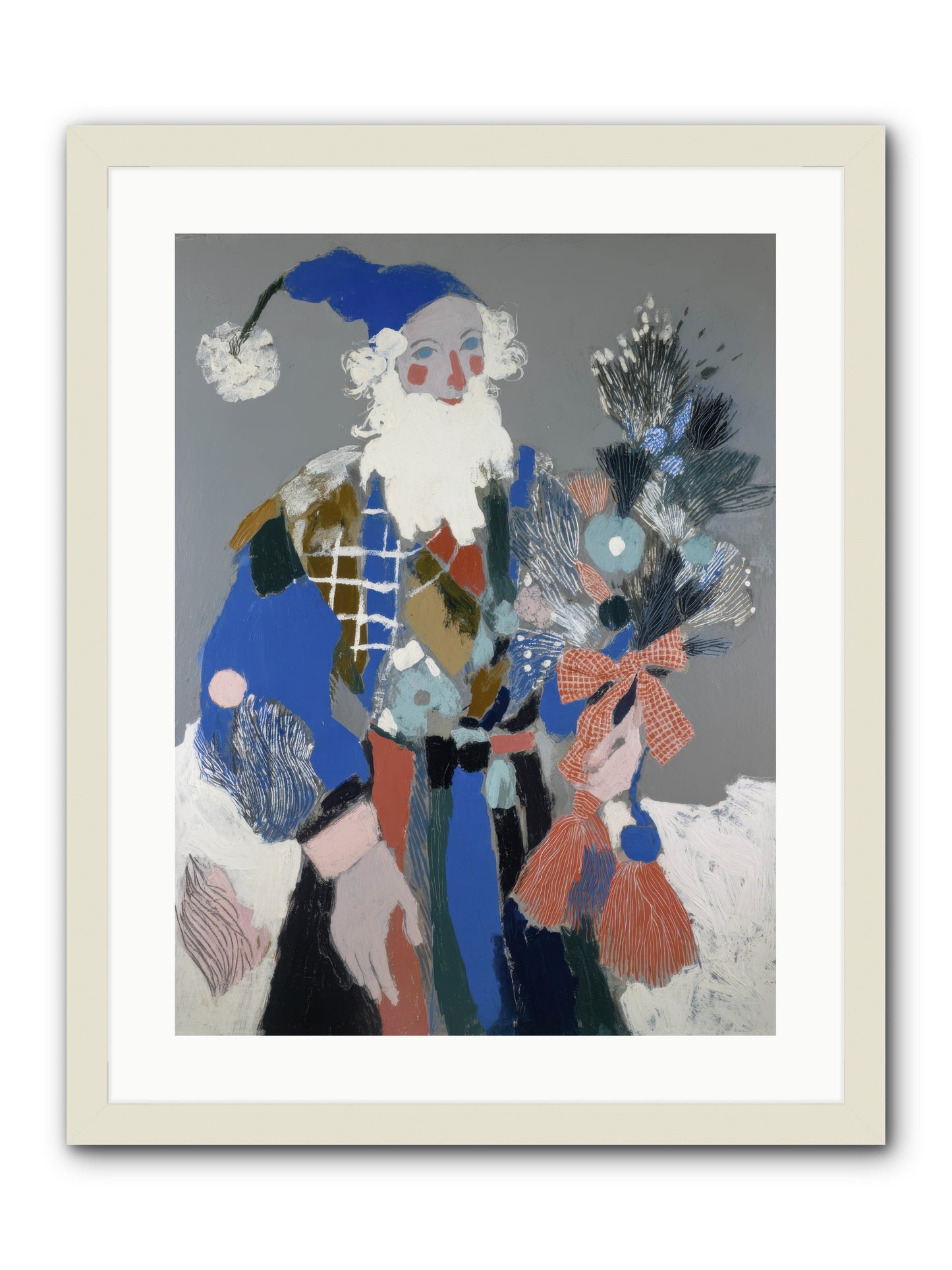 Lavender Fields & Starry Nights Santa -- Framed Print - White 18x24