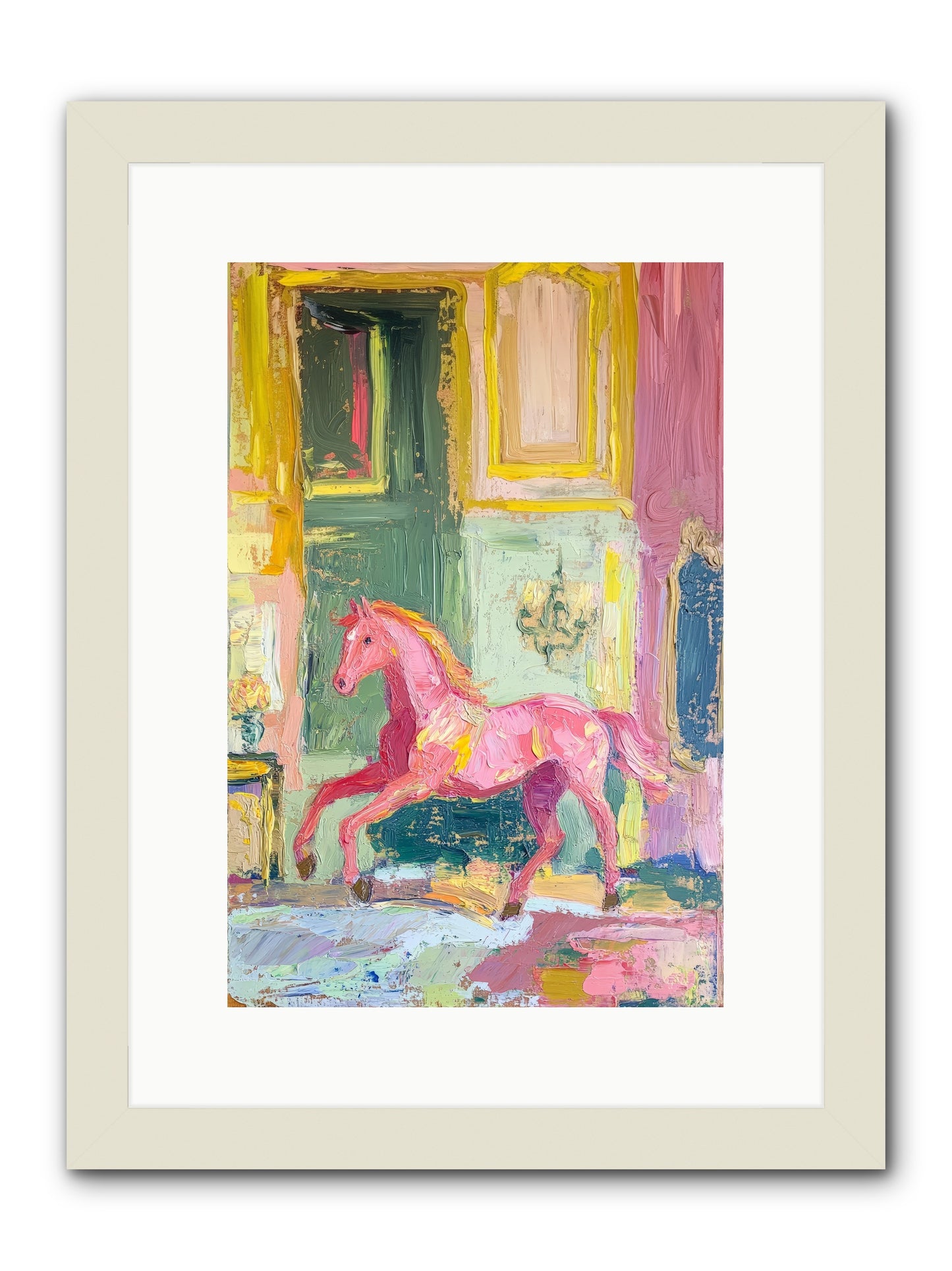 Le Cheval Rose -- Framed Print - White 10x15