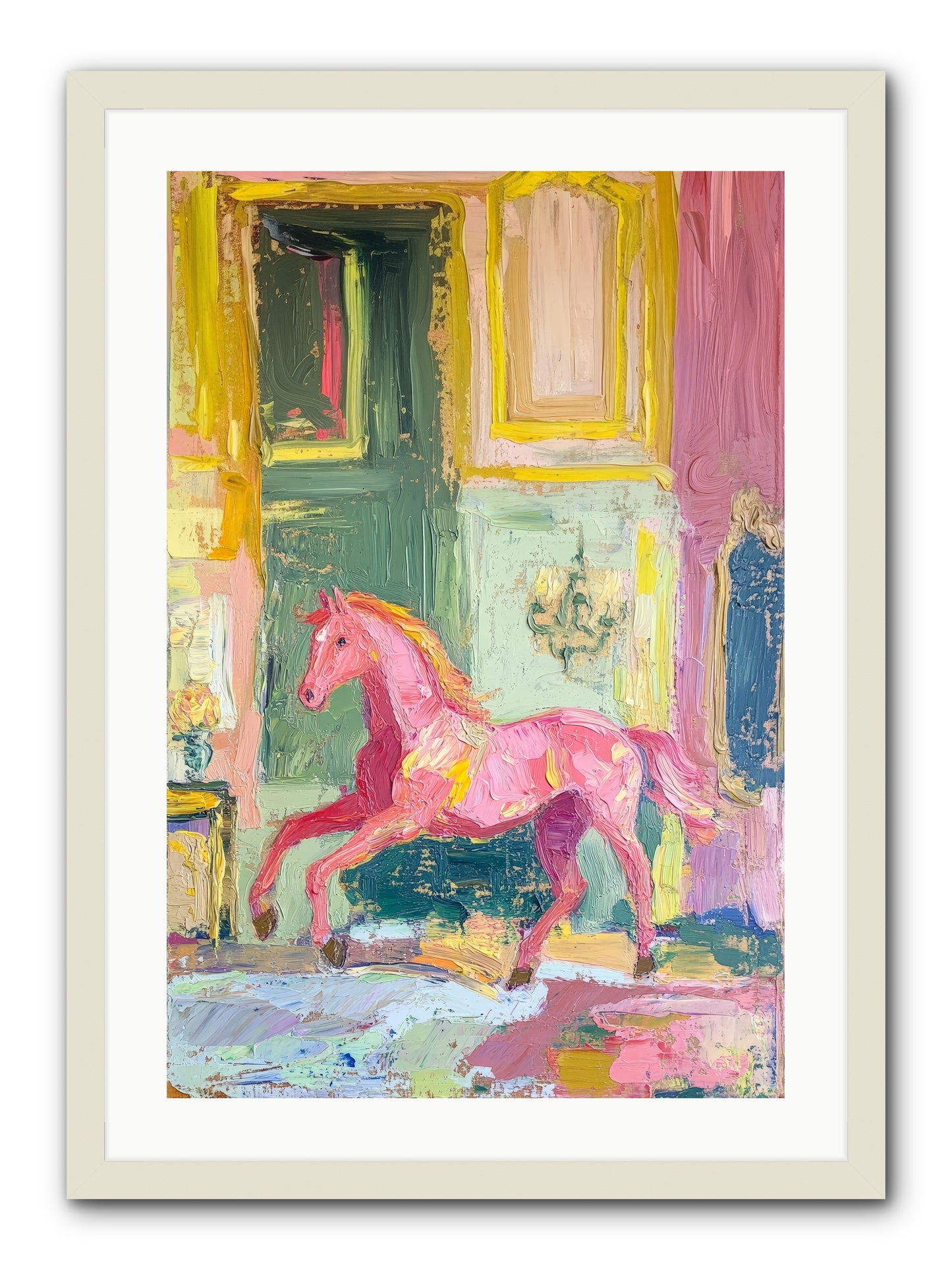 Le Cheval Rose -- Framed Print - White 20x30