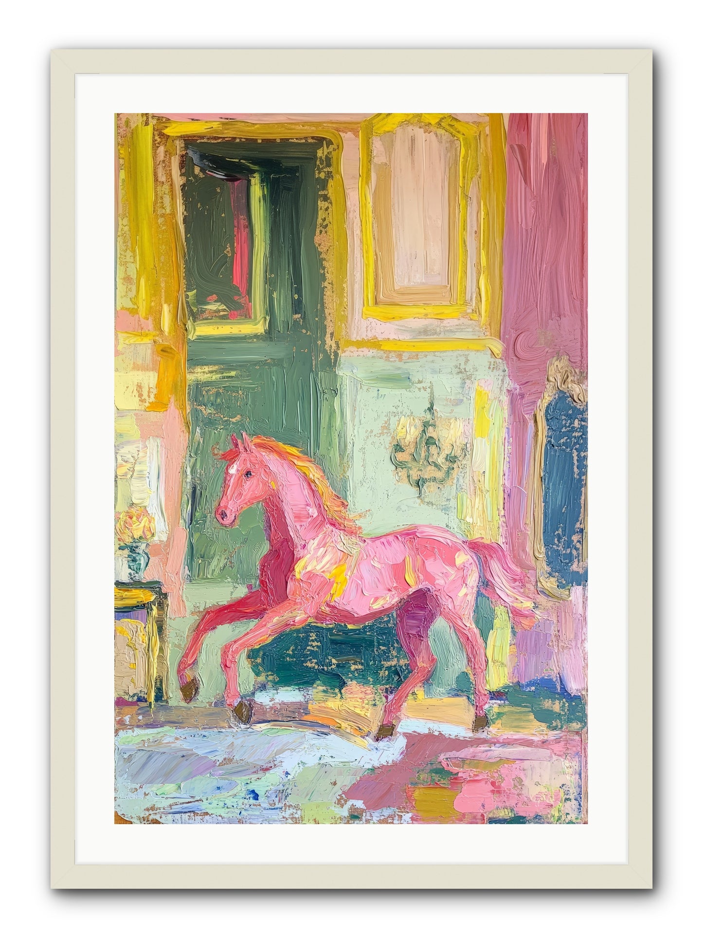 Le Cheval Rose -- Framed Print - White 24x36