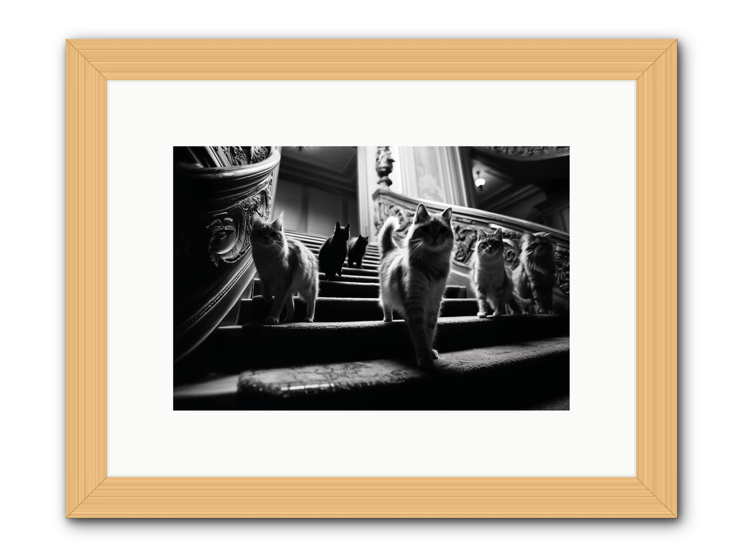 Les Chats -- Framed Print - Natural 12x8