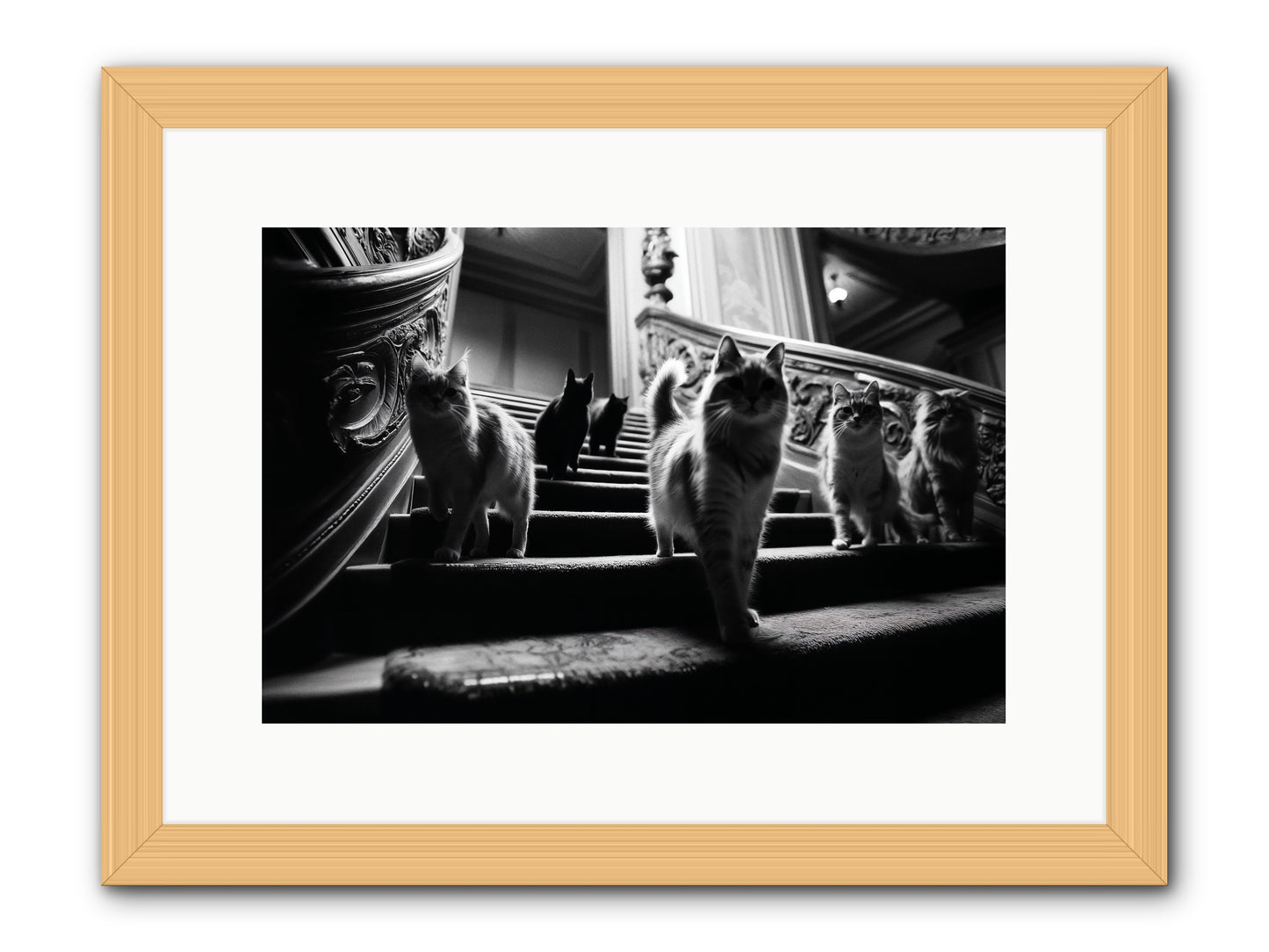 Les Chats -- Framed Print - Natural 15x10
