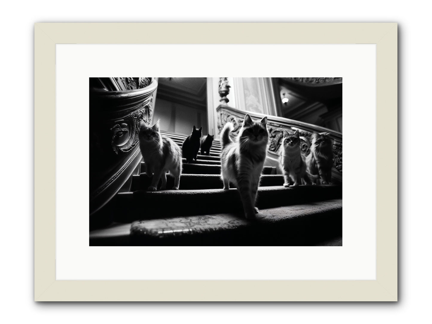 Les Chats -- Framed Print - White 15x10