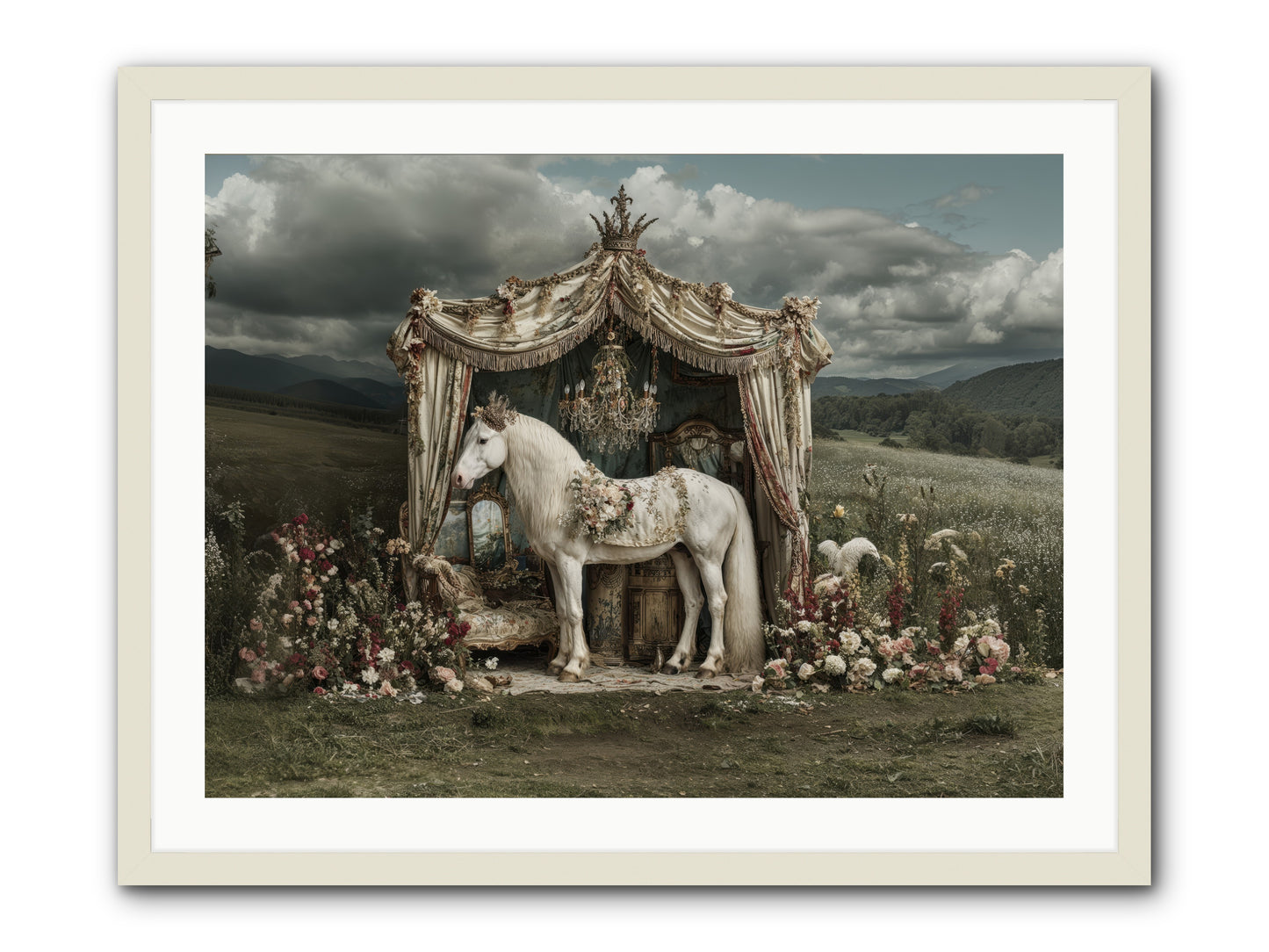 Letters in Rain -- Framed Print - White 32x24