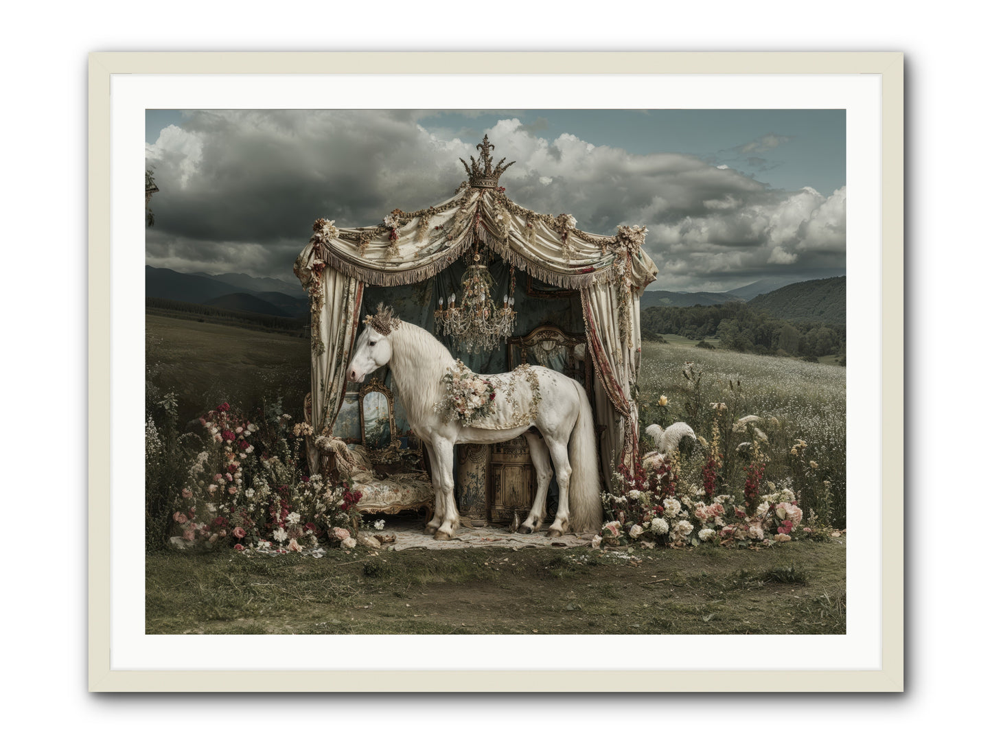 Letters in Rain -- Framed Print - White 40x30
