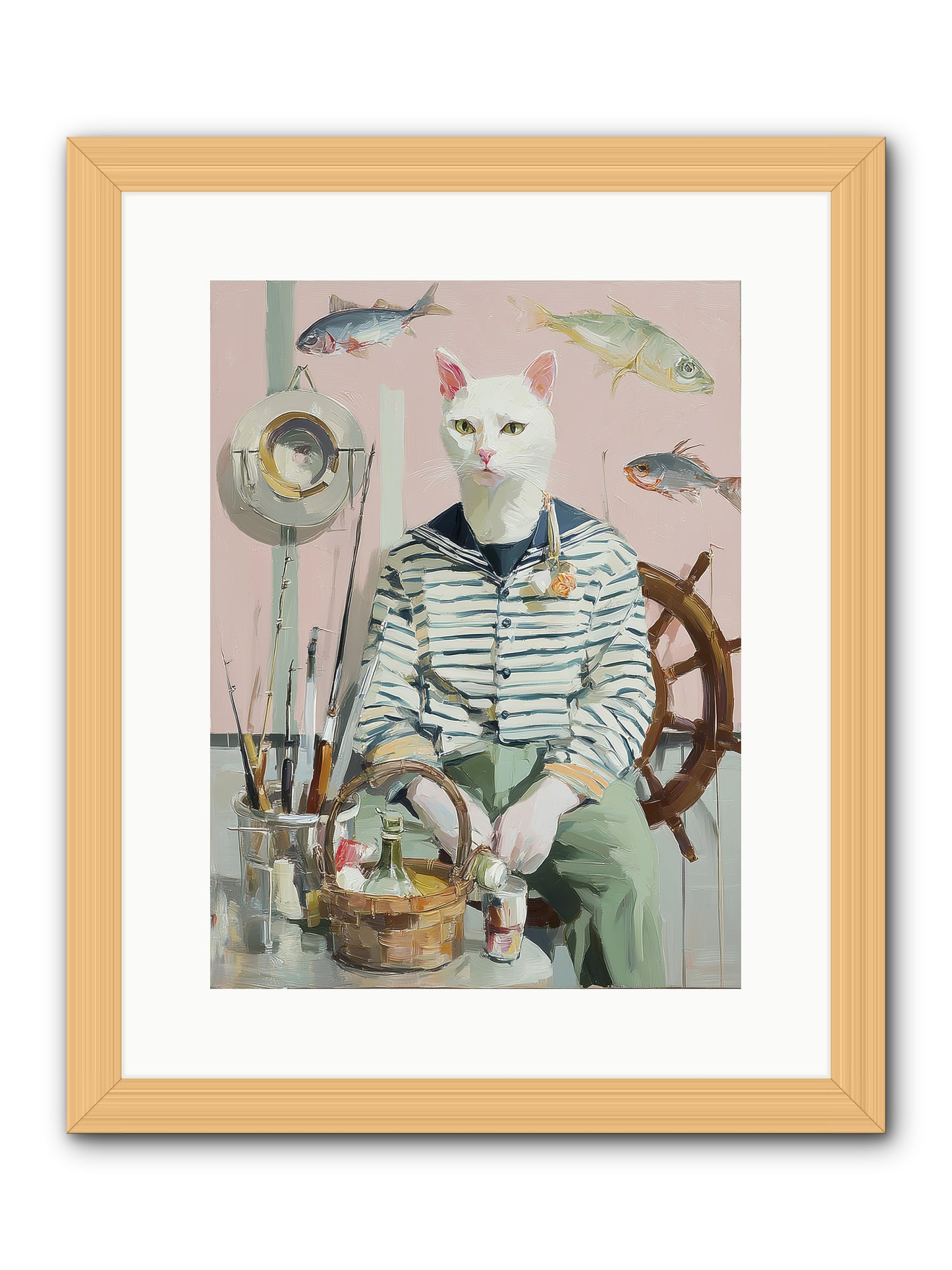Maritime Meow -- Framed Print - Natural 12x16