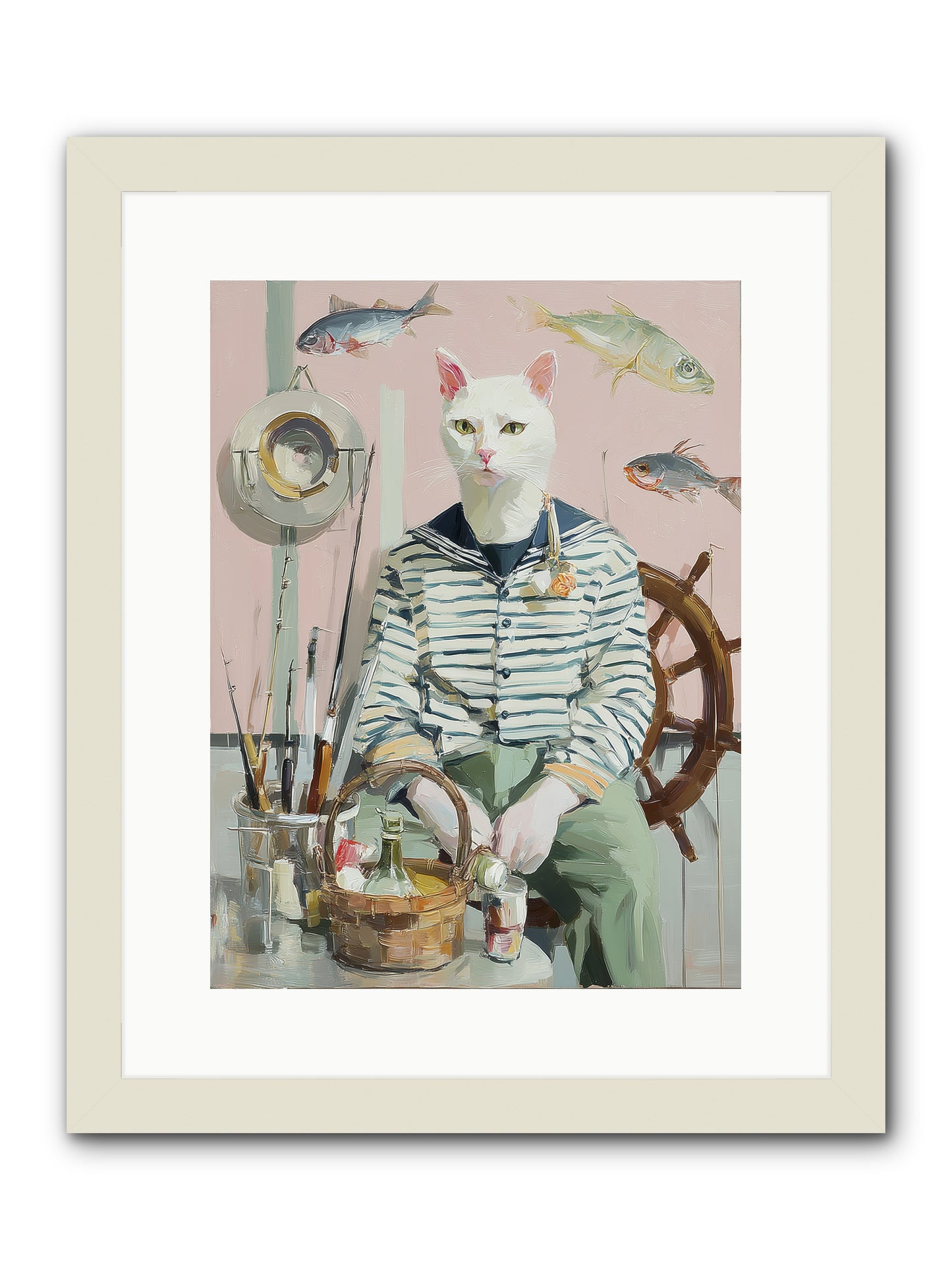 Maritime Meow -- Framed Print - White 12x16