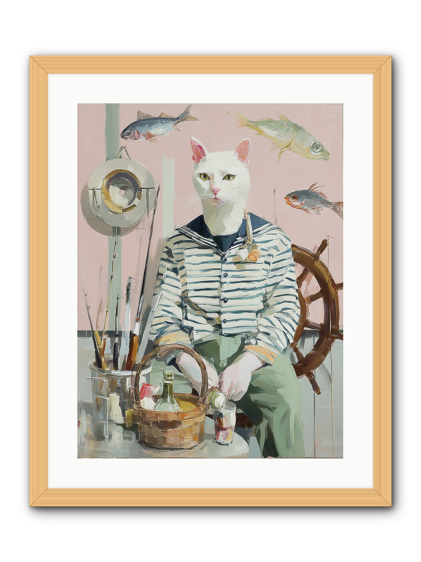 Maritime Meow -- Framed Print - Natural 18x24