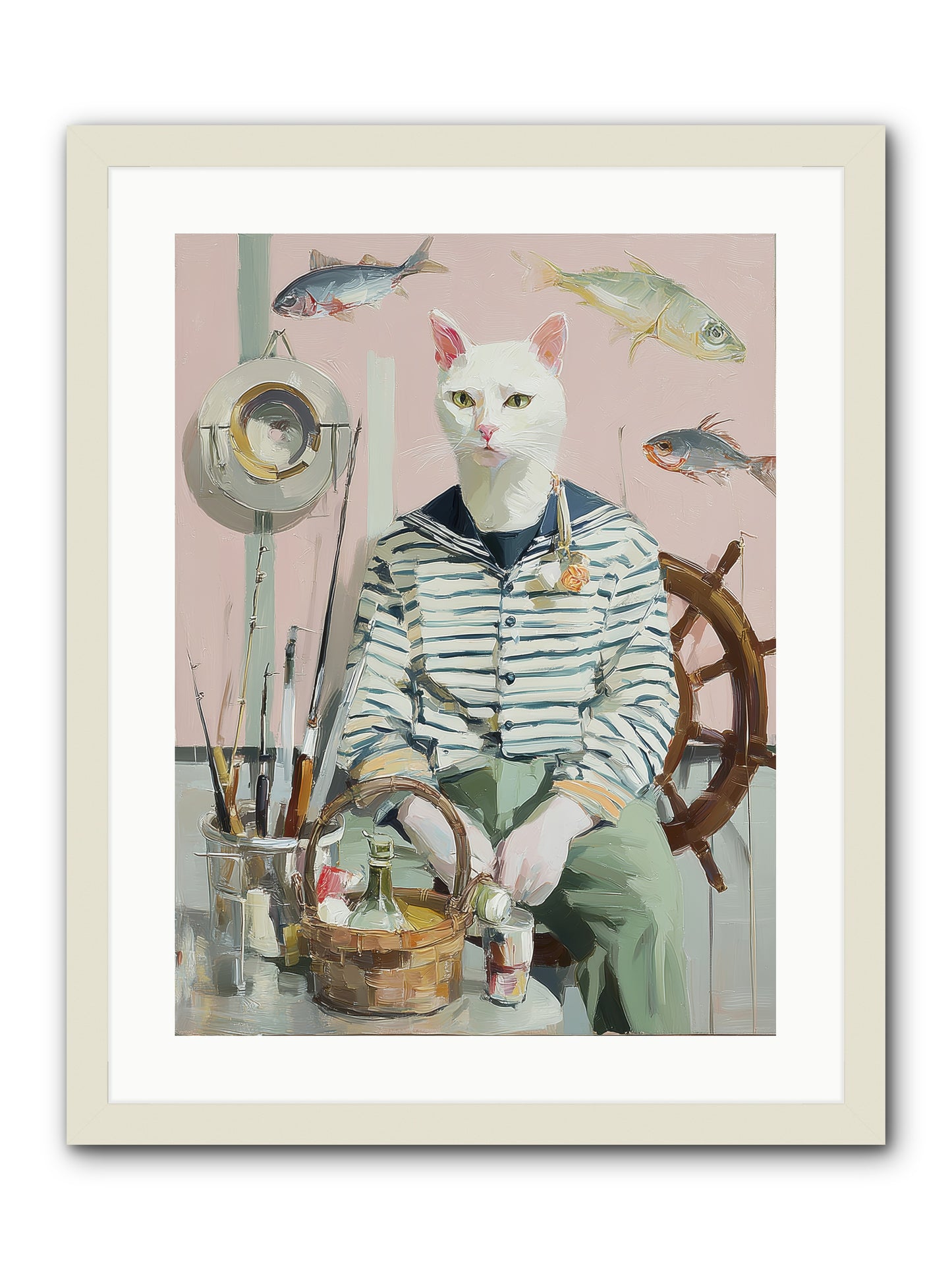 Maritime Meow -- Framed Print - White 18x24