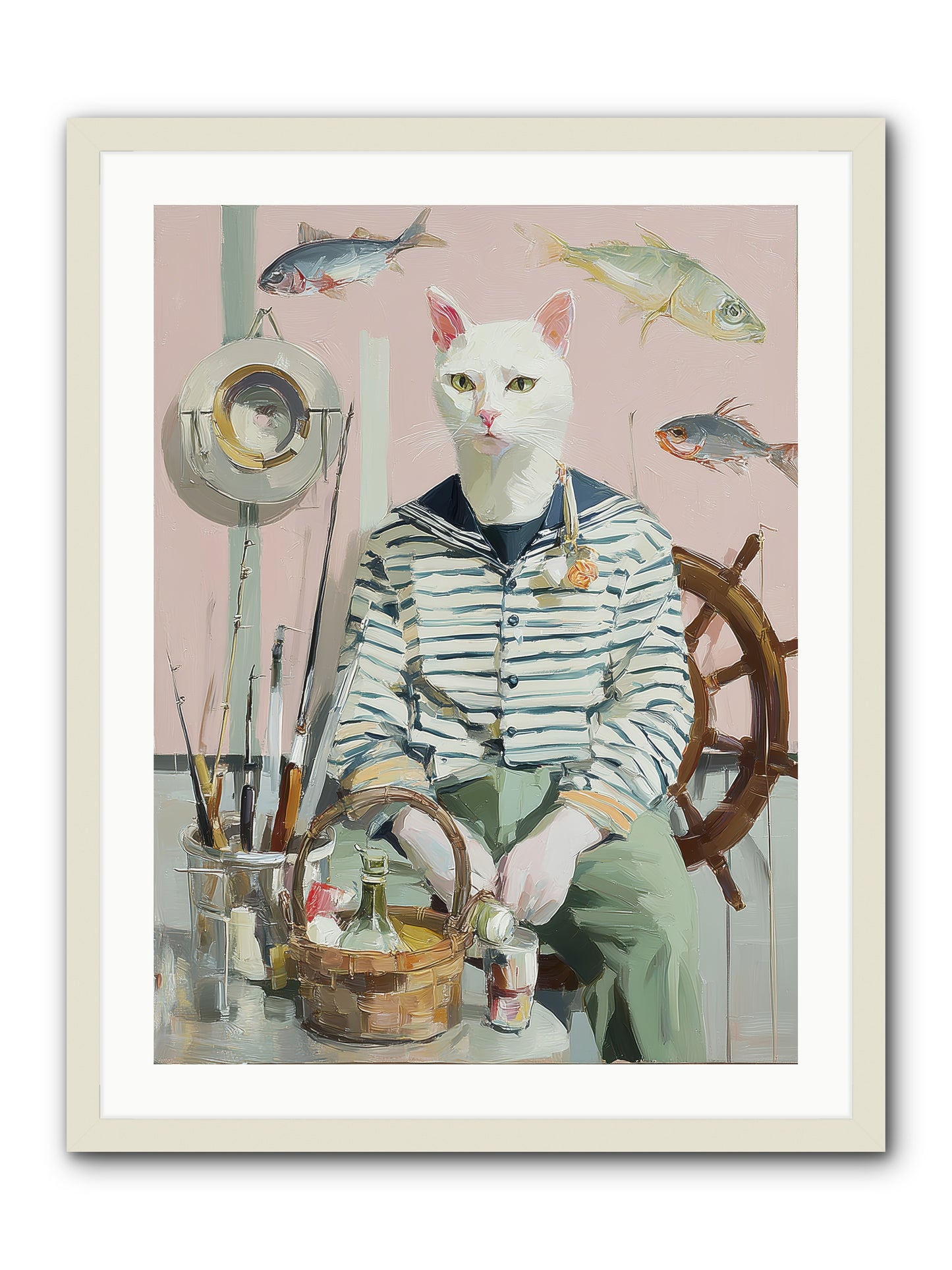 Maritime Meow -- Framed Print - White 24x32