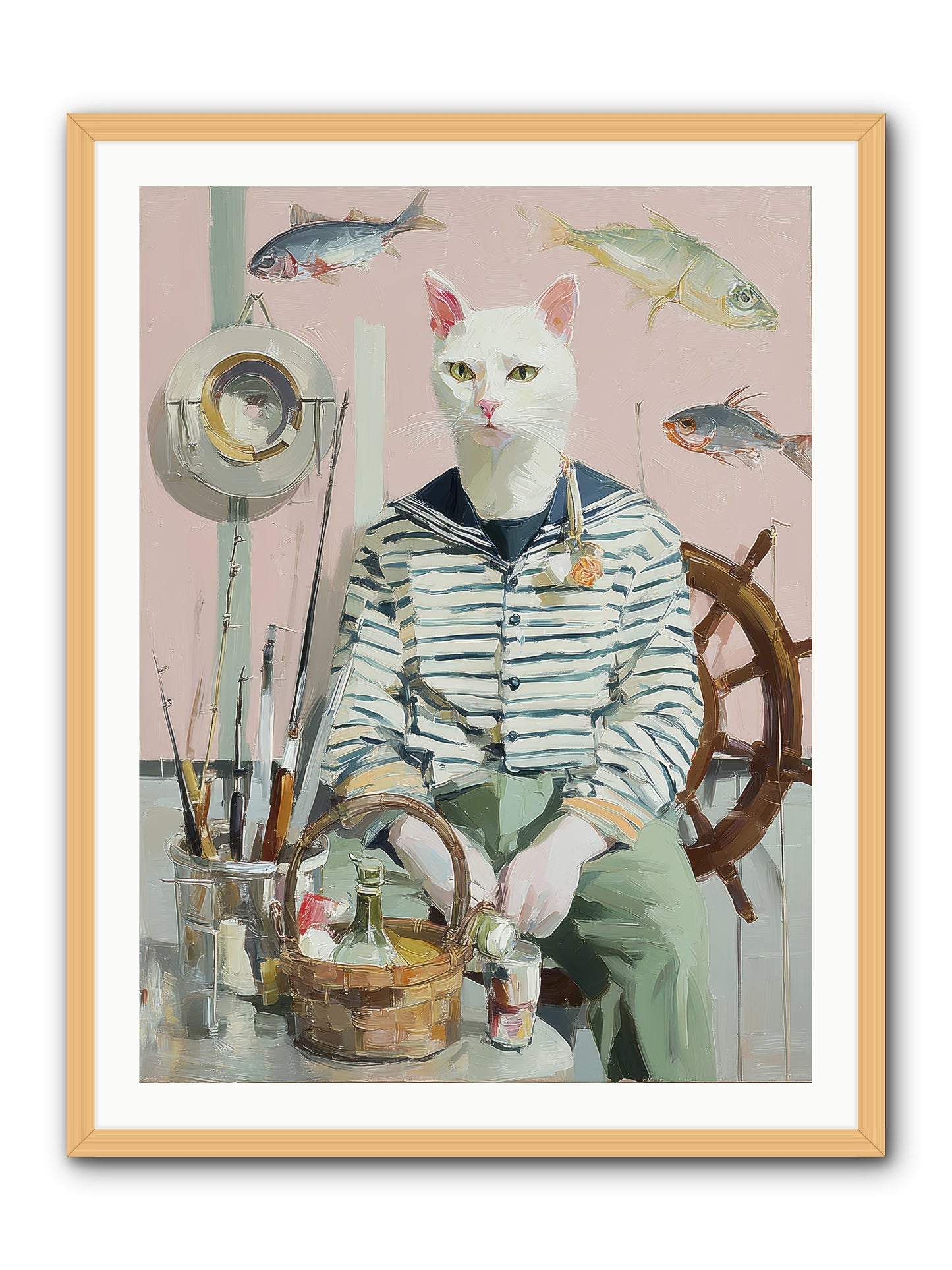 Maritime Meow -- Framed Print - Natural 30x40