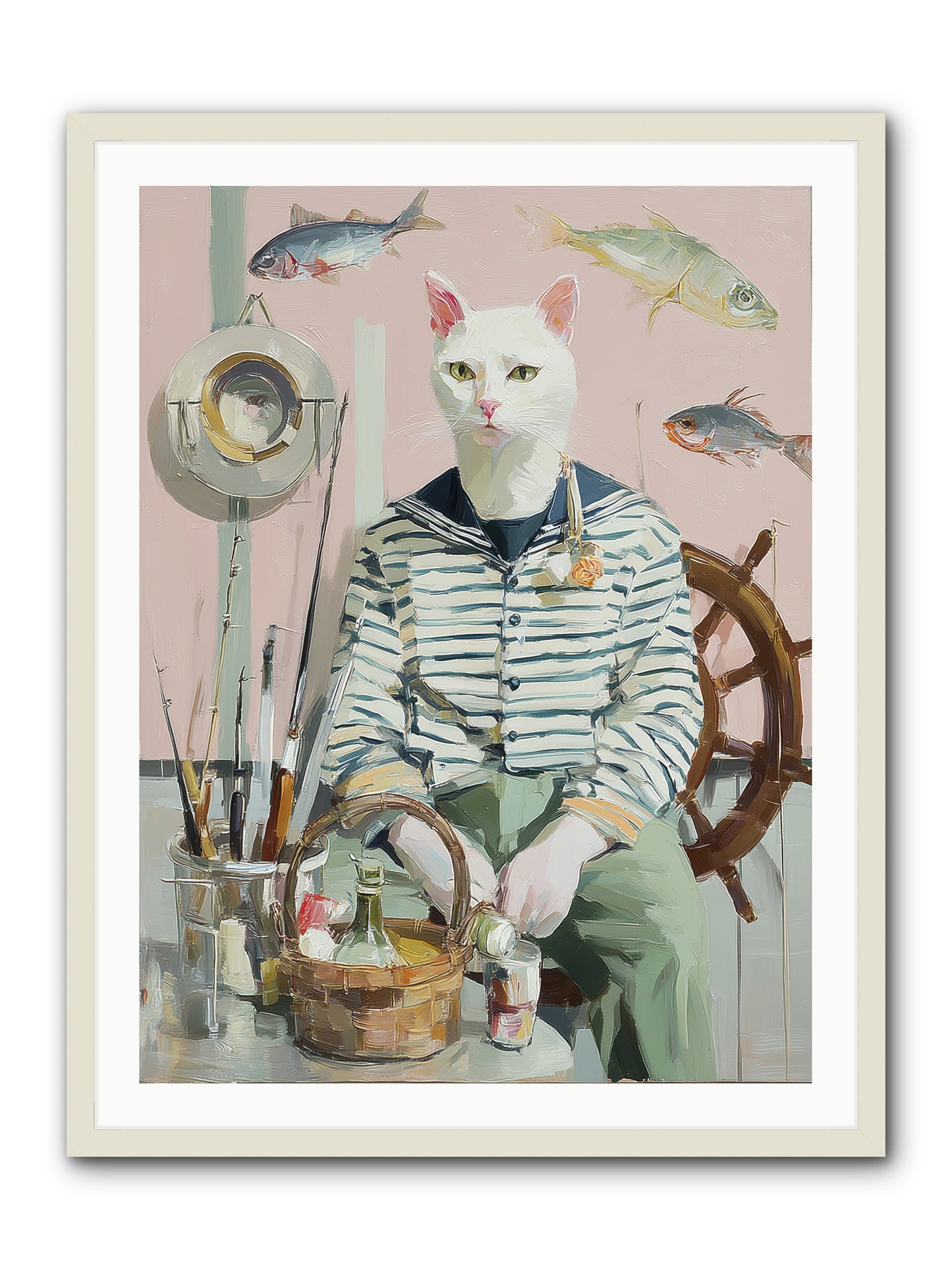 Maritime Meow -- Framed Print - White 30x40