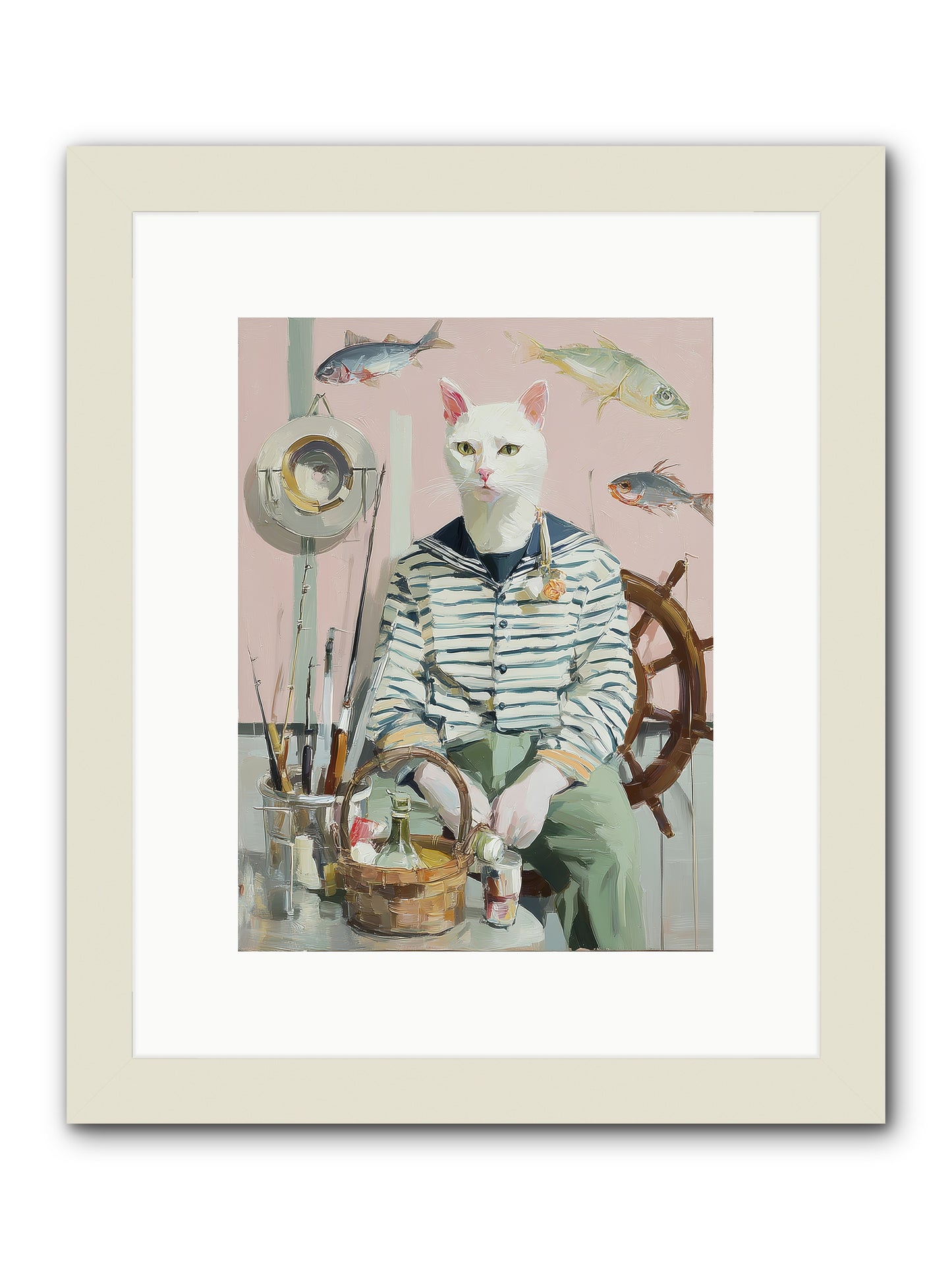 Maritime Meow -- Framed Print - White 9x12