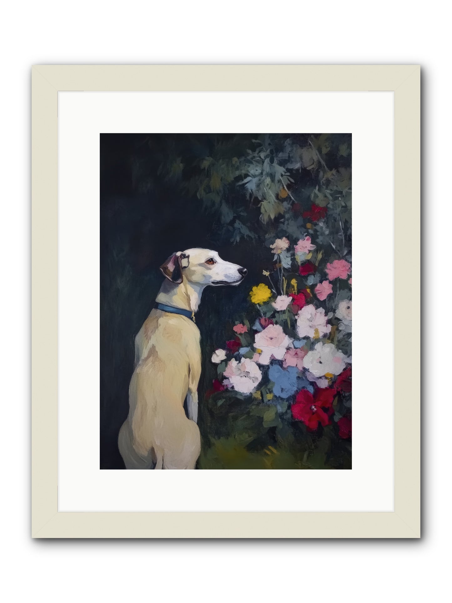 Midnight Bloom Companion -- Framed Print - White 12x16