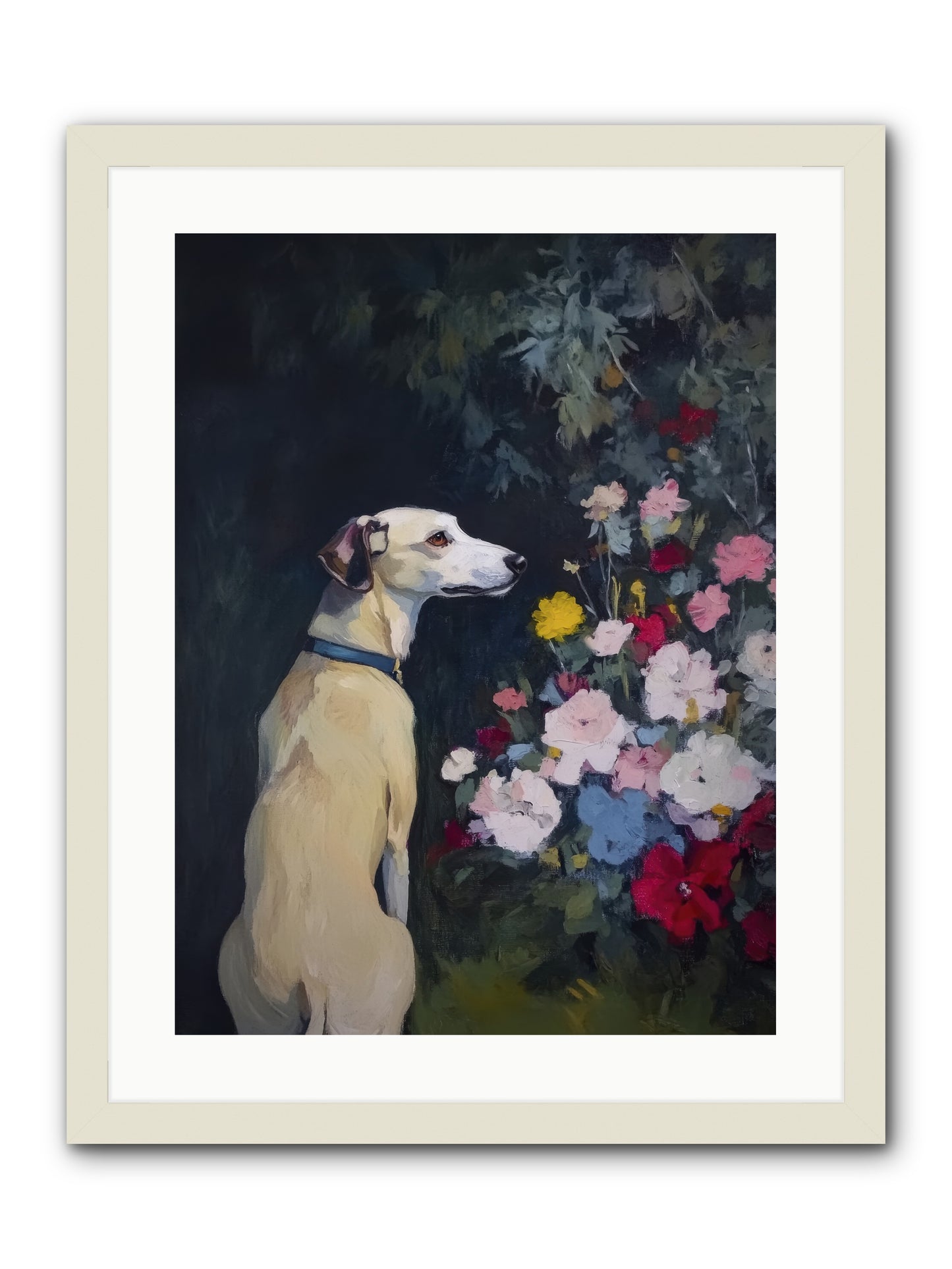 Midnight Bloom Companion -- Framed Print - White 18x24