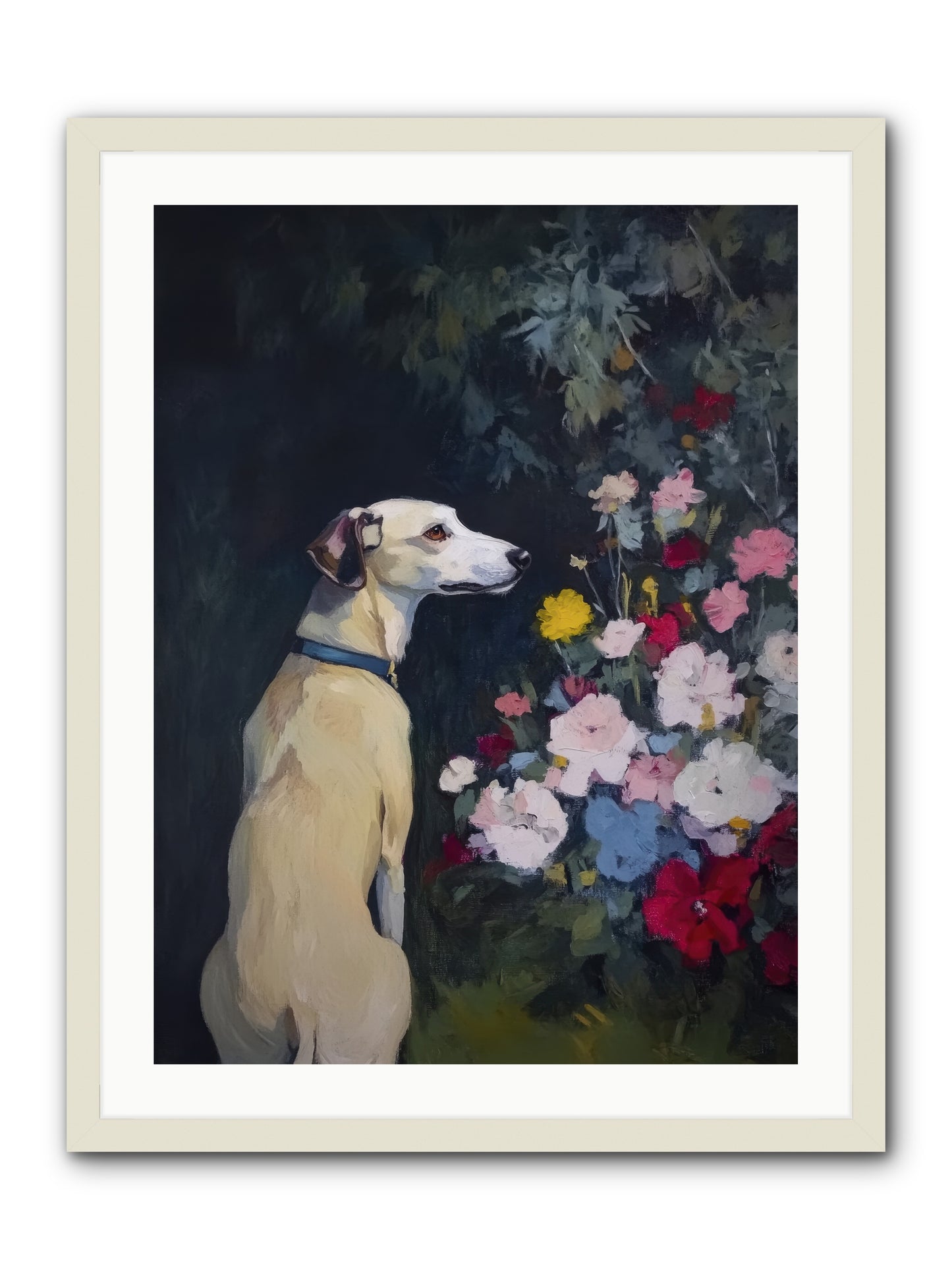 Midnight Bloom Companion -- Framed Print - White 24x32