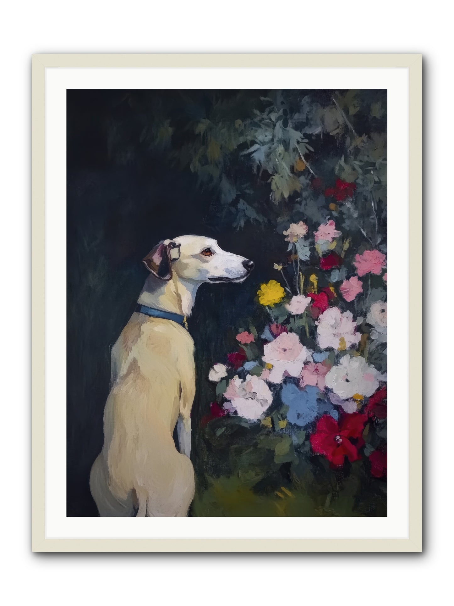 Midnight Bloom Companion -- Framed Print - White 30x40
