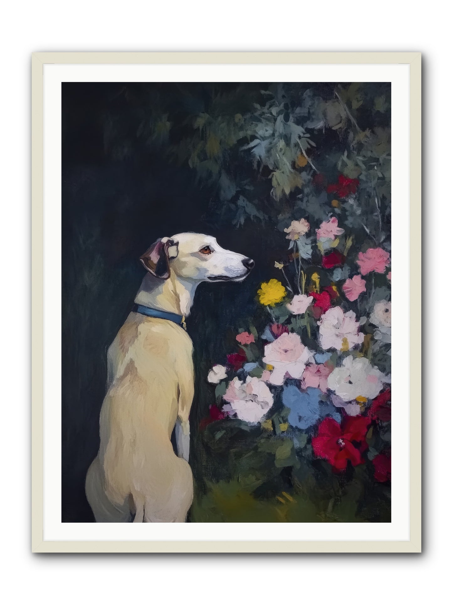 Midnight Bloom Companion -- Framed Print - White 36x48