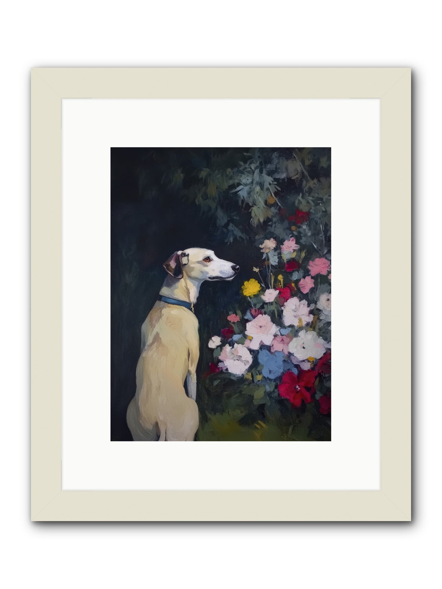 Midnight Bloom Companion -- Framed Print - White 9x12