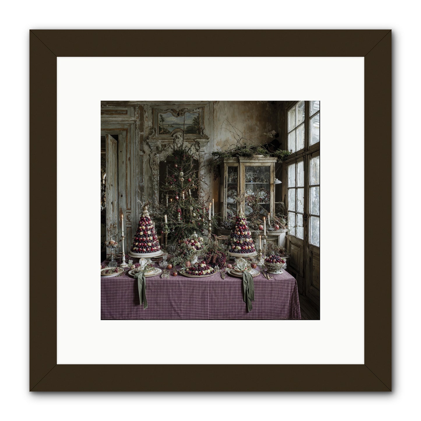 Mistletoe Meadow Cottage -- Framed Print - Black 10x10