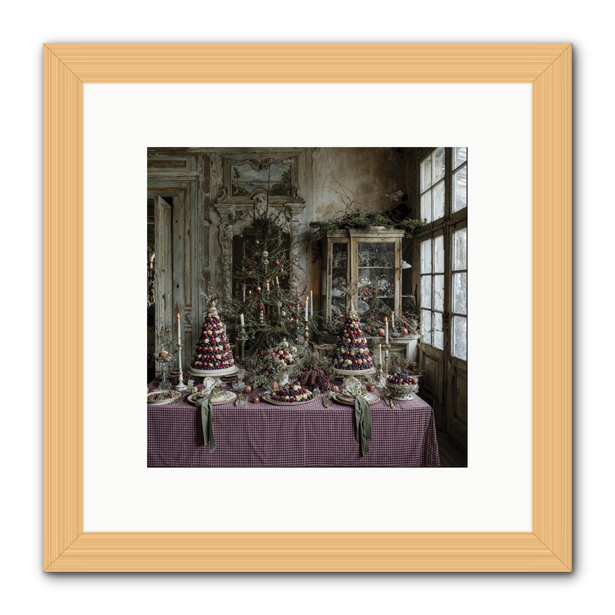 Mistletoe Meadow Cottage -- Framed Print - Natural 10x10