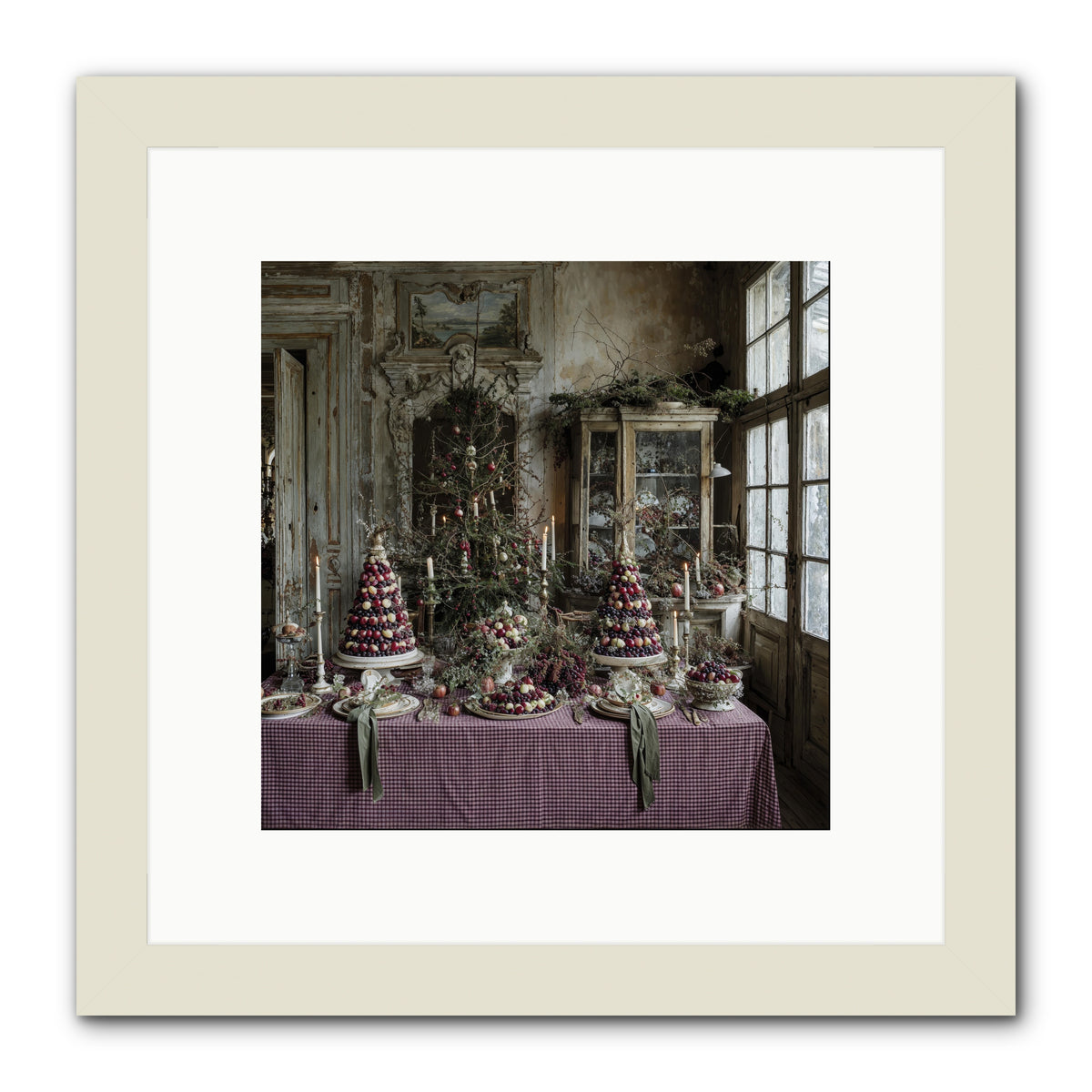 Mistletoe Meadow Cottage -- Framed Print - White 10x10