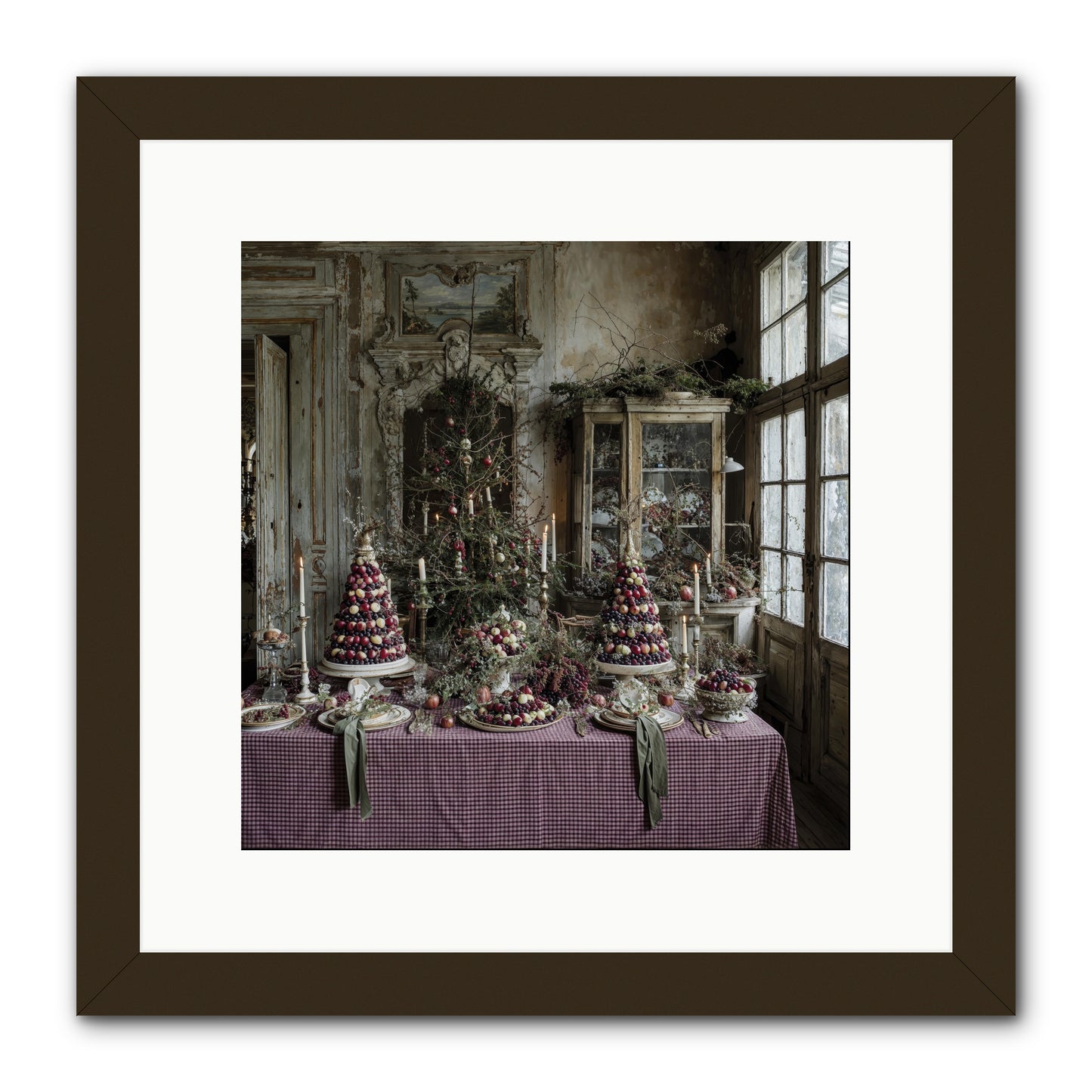 Mistletoe Meadow Cottage -- Framed Print - Black 12x12