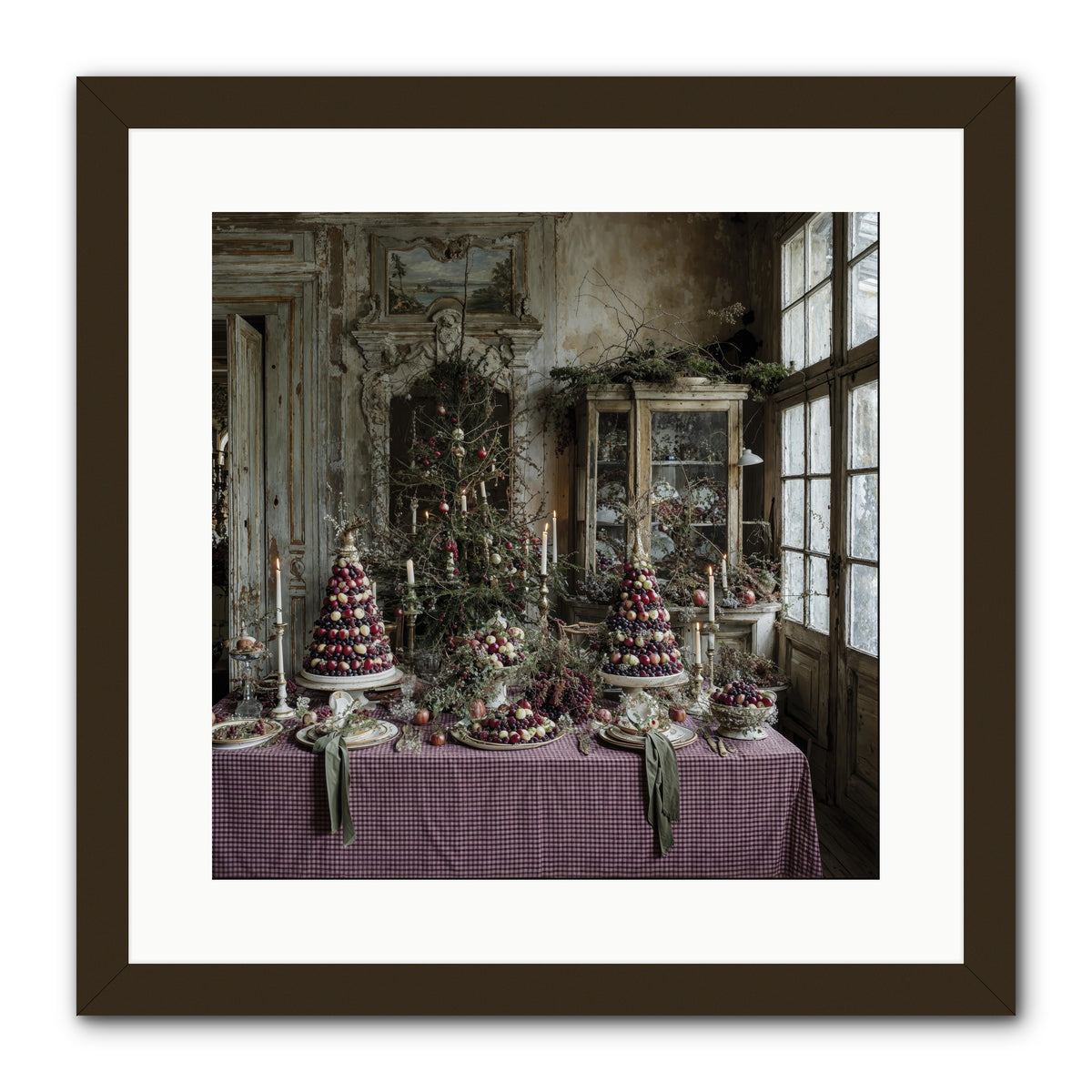 Mistletoe Meadow Cottage -- Framed Print - Black 16x16