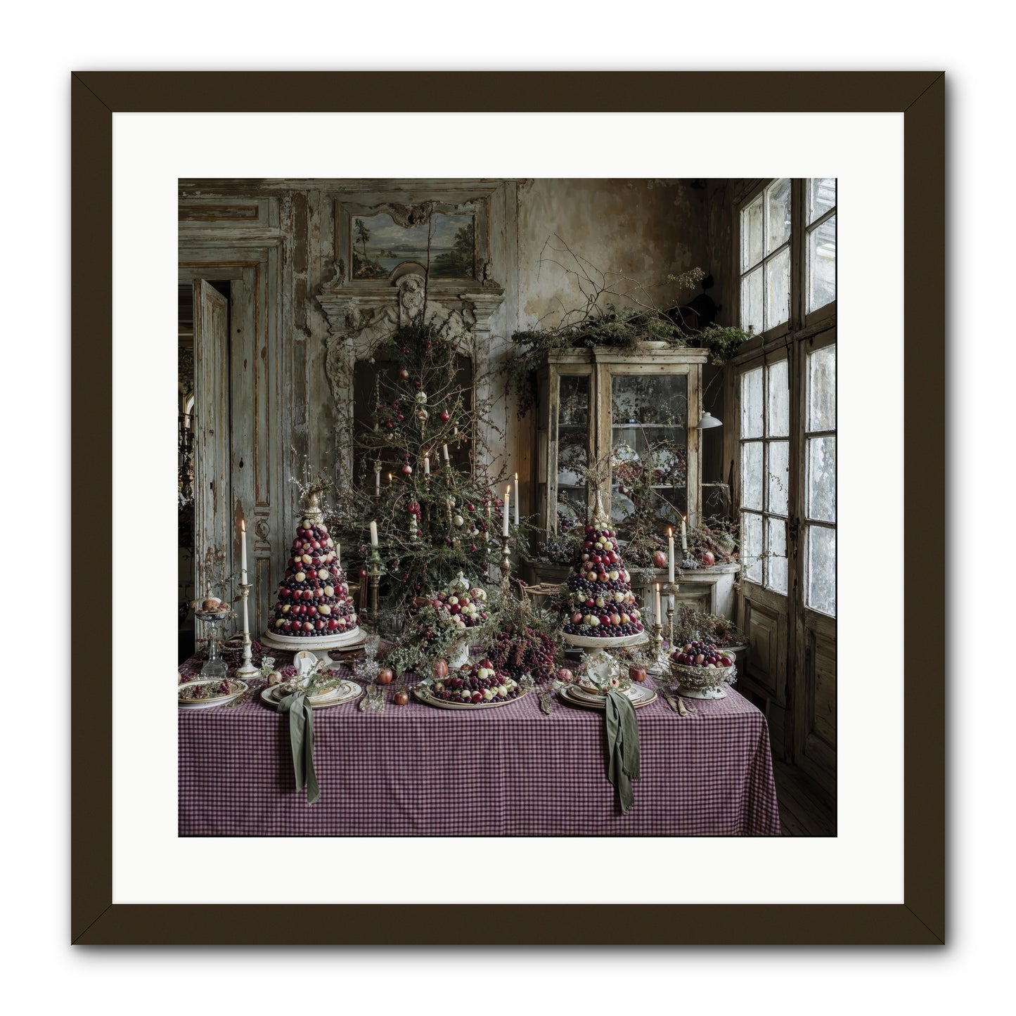 Mistletoe Meadow Cottage -- Framed Print - Black 20x20