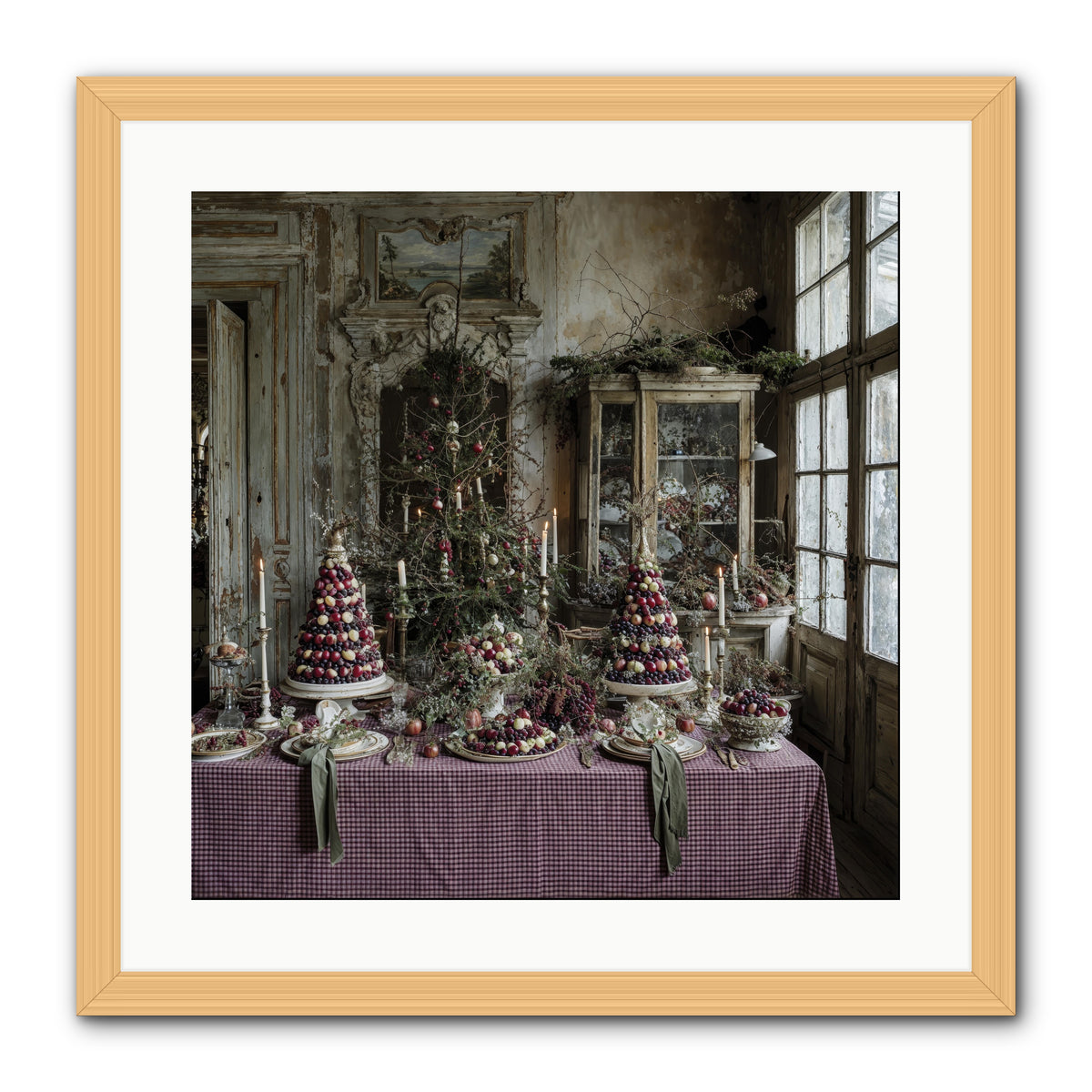 Mistletoe Meadow Cottage -- Framed Print - Natural 20x20