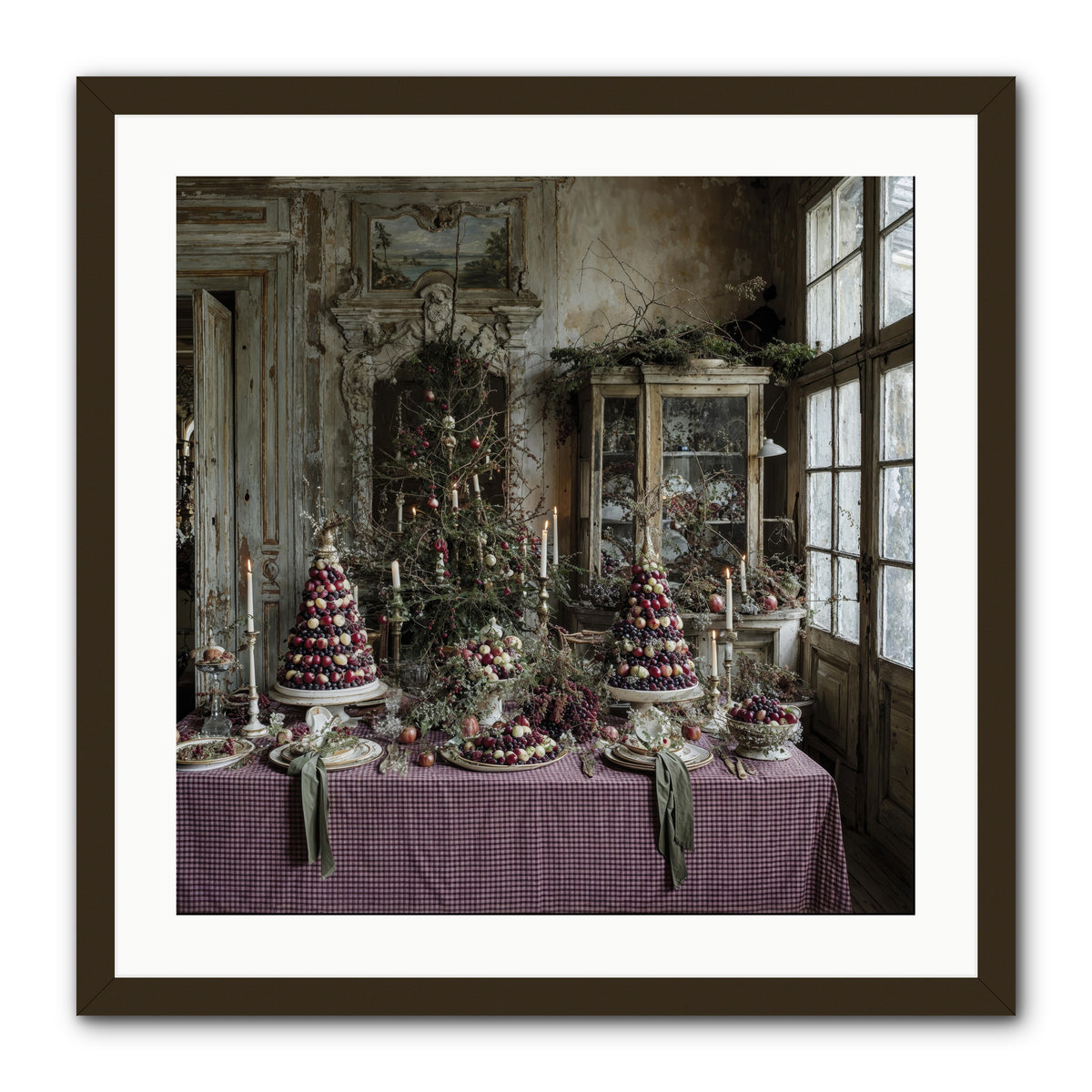 Mistletoe Meadow Cottage -- Framed Print - Black 24x24