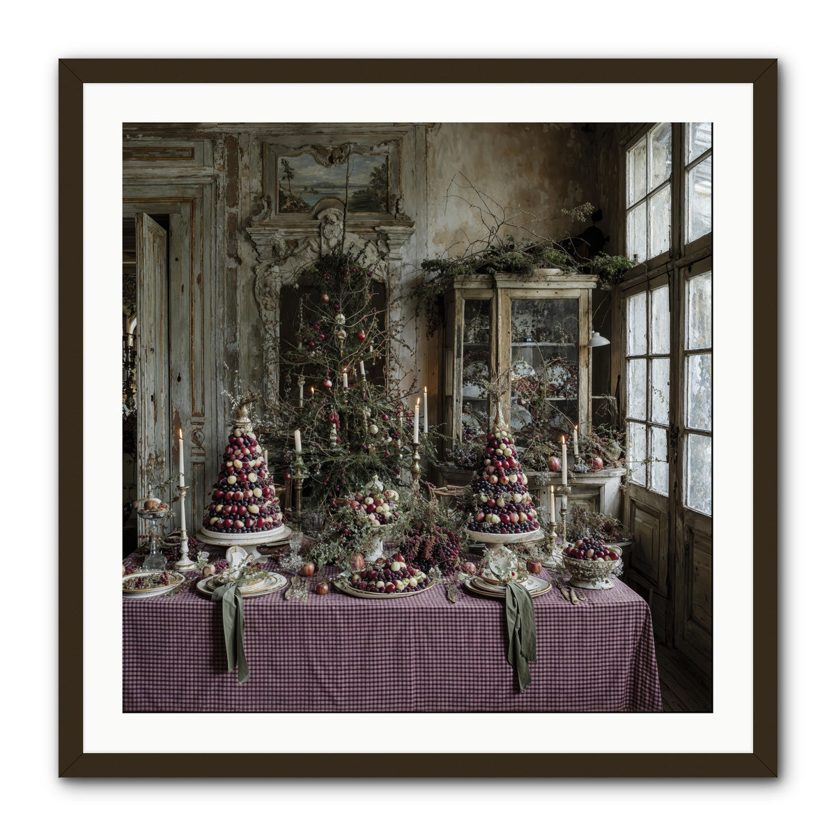 Mistletoe Meadow Cottage -- Framed Print - Black 30x30