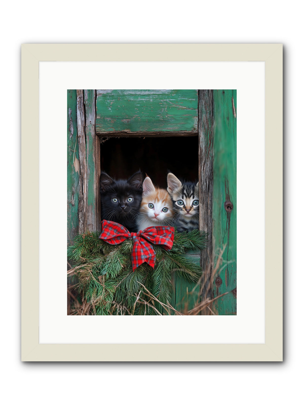 Mittened Mischief -- Framed Print - White 12x16