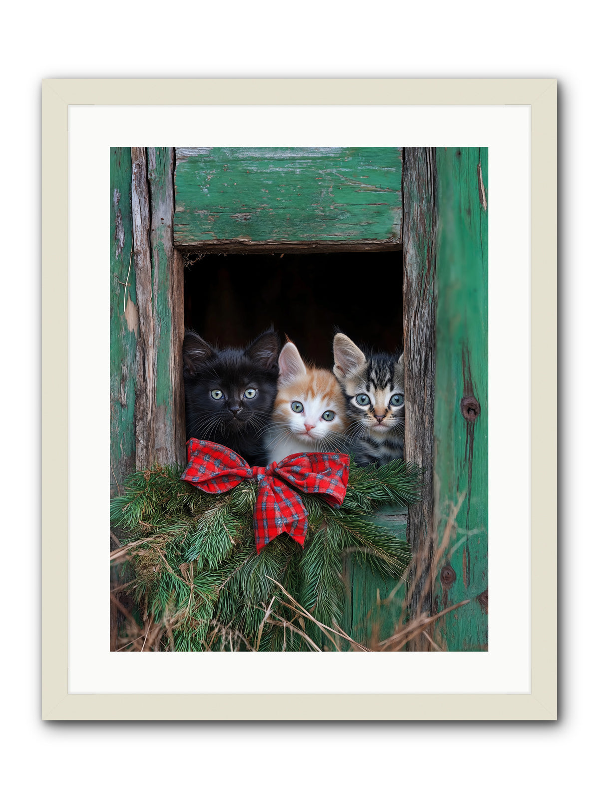 Mittened Mischief -- Framed Print - White 18x24
