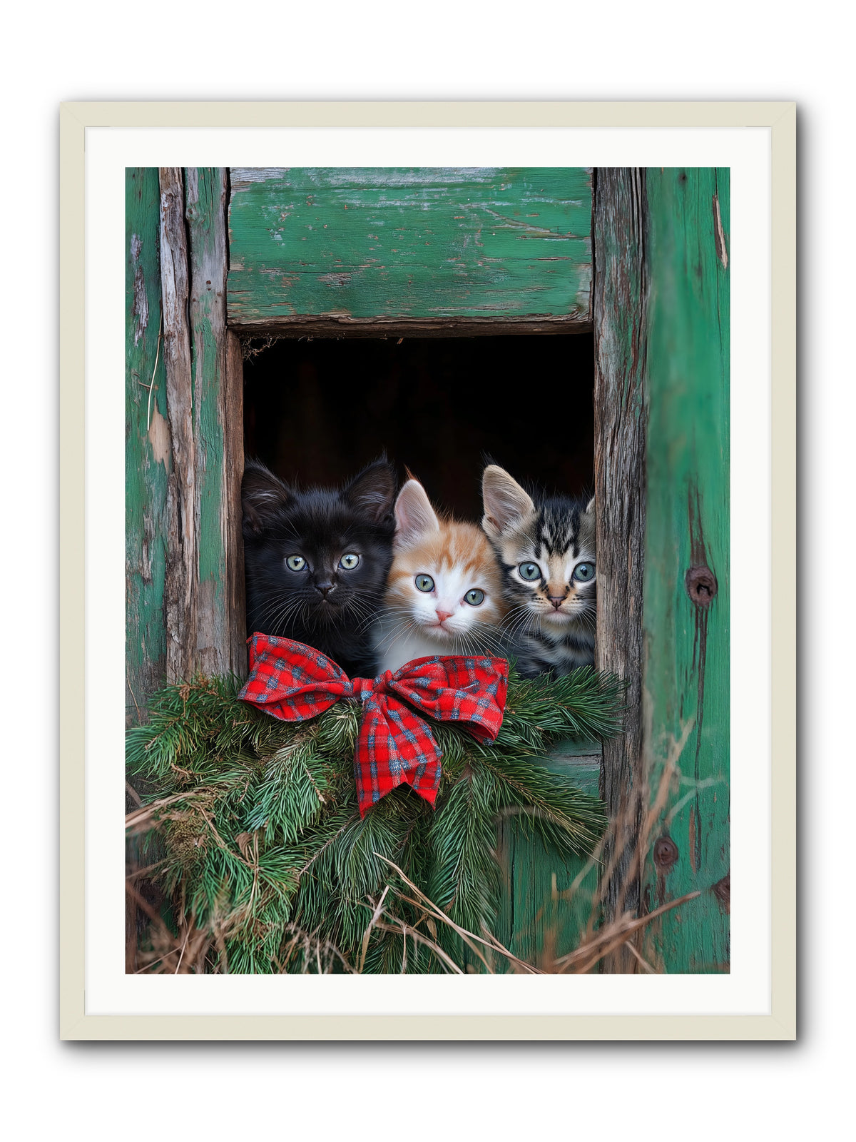 Mittened Mischief -- Framed Print - White 30x40
