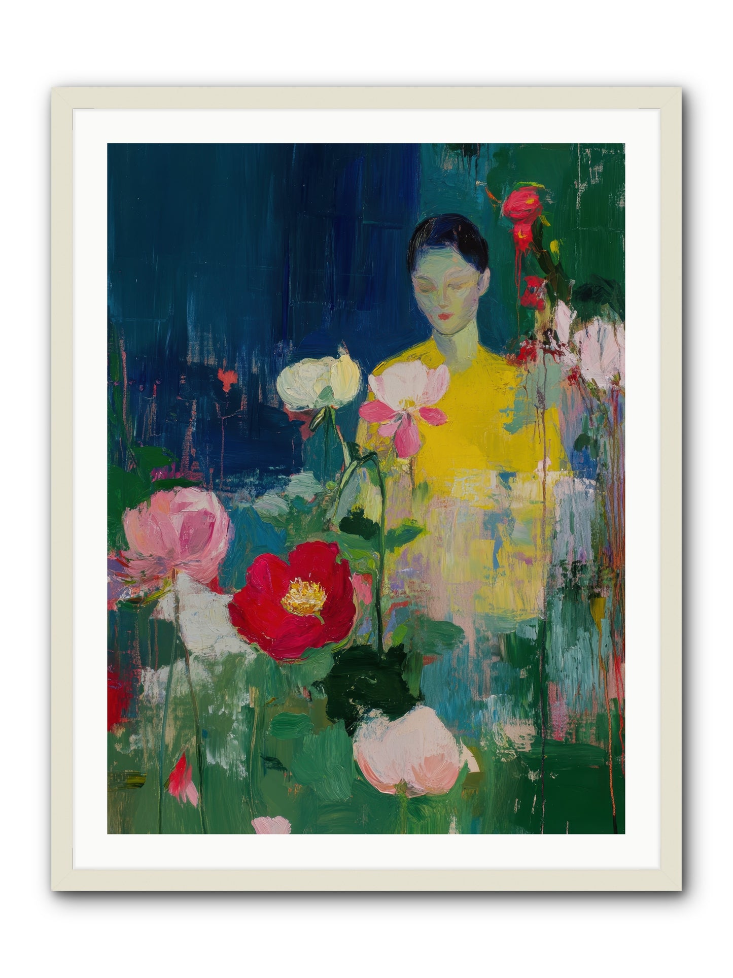 Moonlit Floraison -- Framed Print - White 30x40