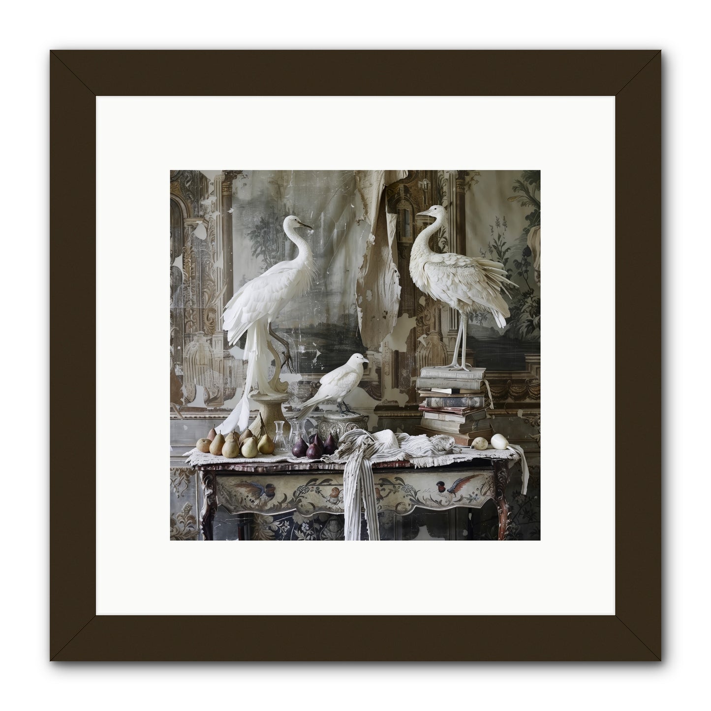 Moonlit Memoirs In The Plumed Chateau -- Framed Print - Black 10x10