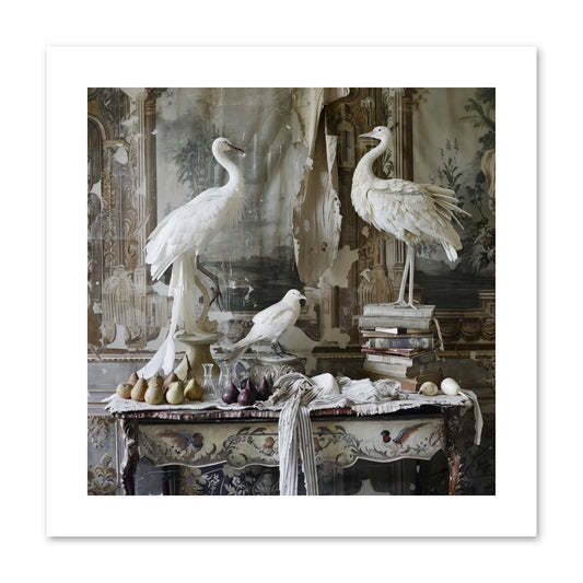 Moonlit Memoirs In The Plumed Chateau -- Paper Print 10x10