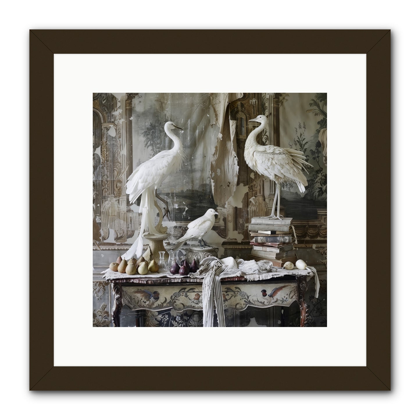 Moonlit Memoirs In The Plumed Chateau -- Framed Print - Black 12x12