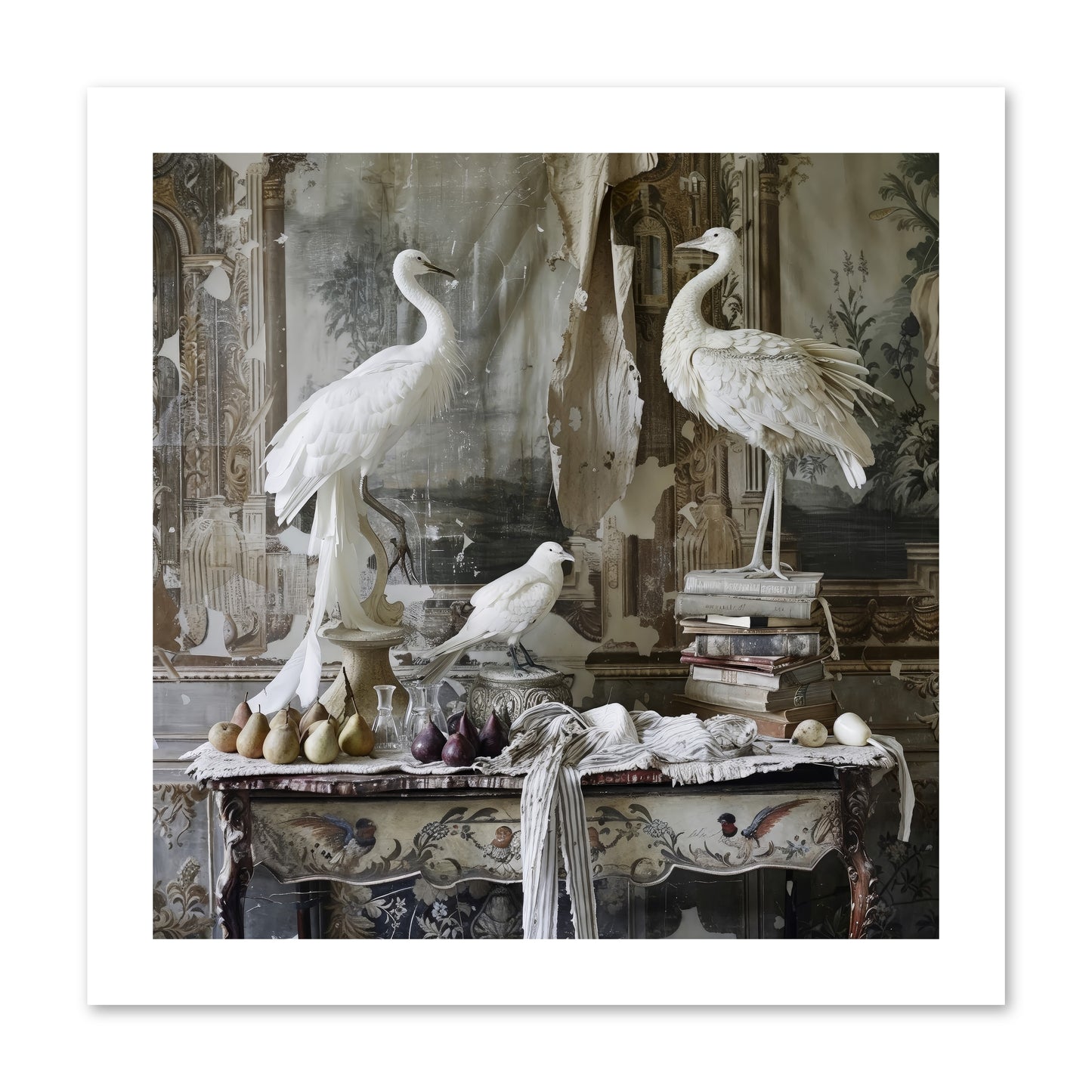 Moonlit Memoirs In The Plumed Chateau -- Paper Print 12x12
