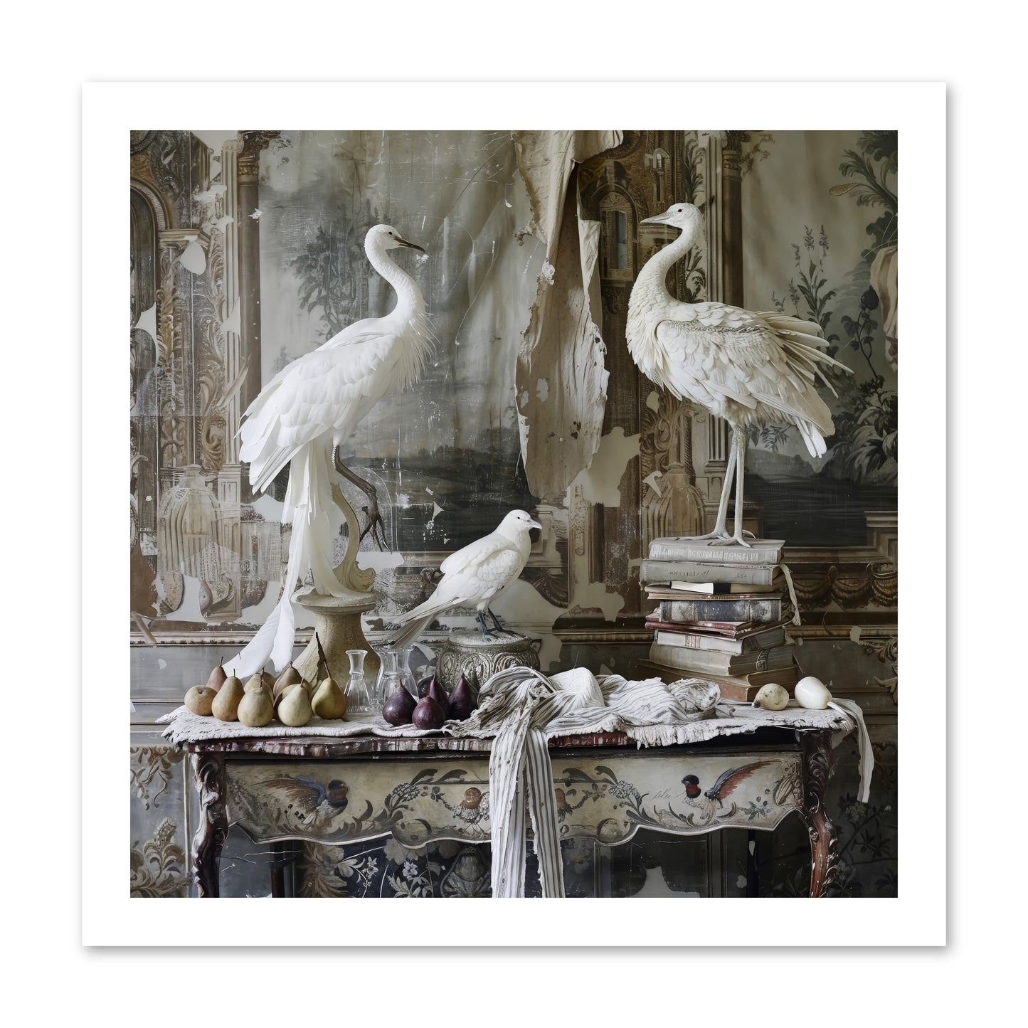 Moonlit Memoirs In The Plumed Chateau -- Loose Canvas Print 16x16